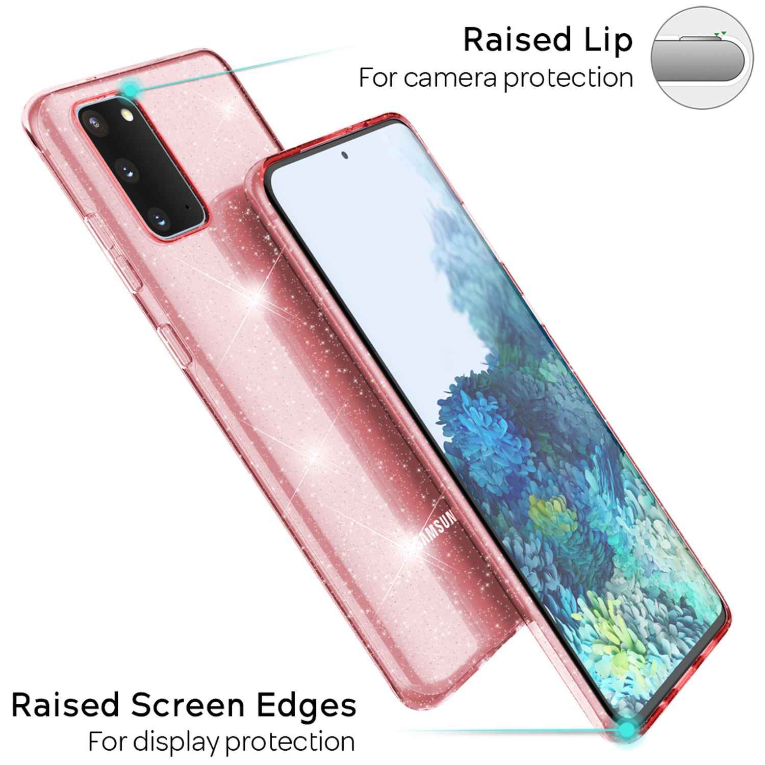 NALIA Glitzer Handyhülle für Samsung Galaxy S20, Silikon Handy Schutz Hülle Tasche