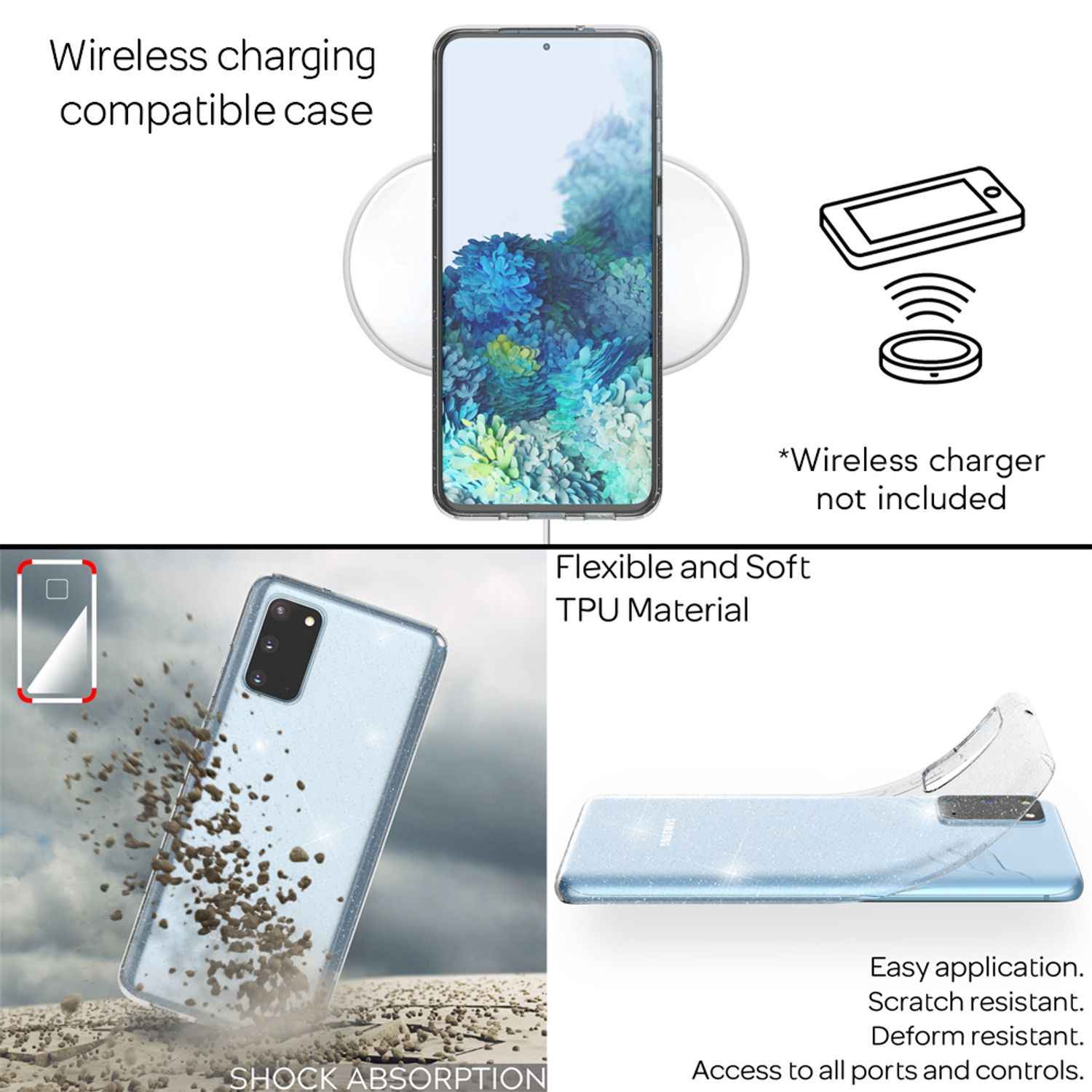 NALIA Glitzer Handyhülle für Samsung Galaxy S20, Silikon Handy Schutz Hülle Tasche