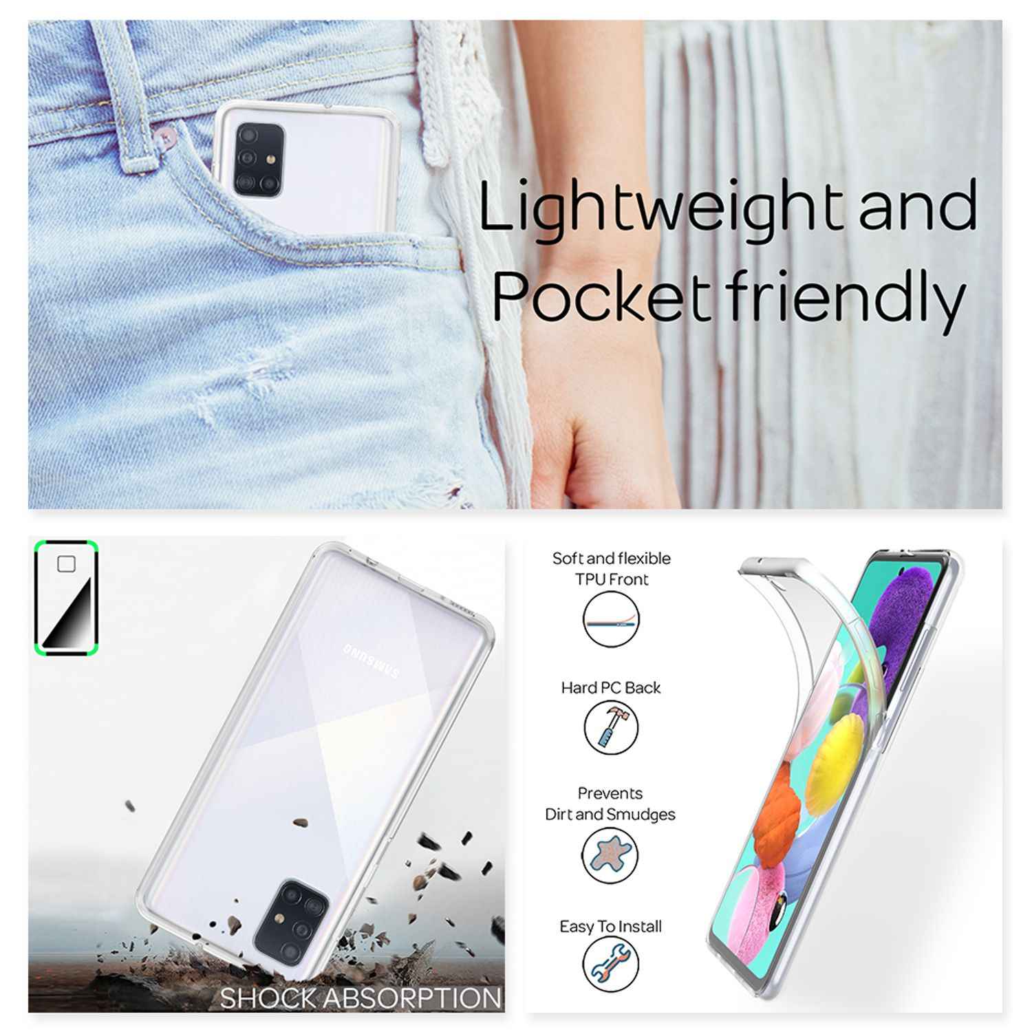 NALIA 360 Grad Handy Hülle für Samsung Galaxy A51, Full Cover Case Rundum Bumper