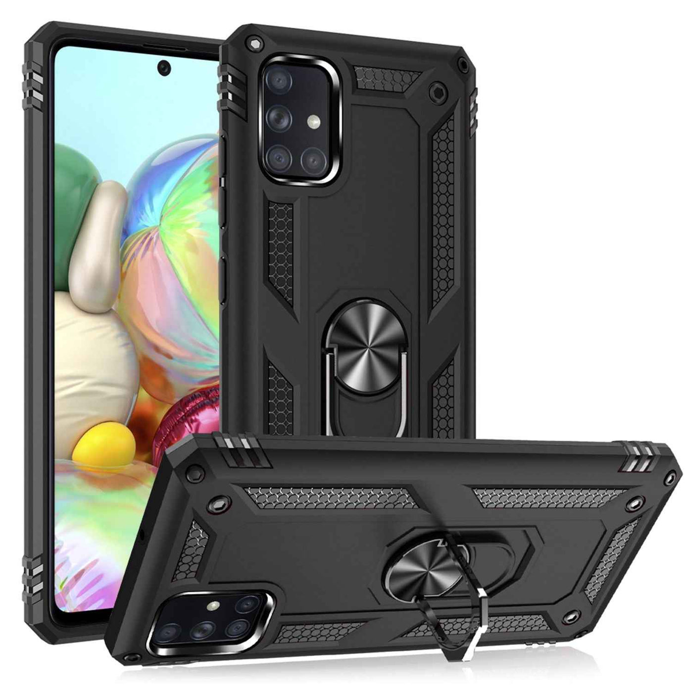 Handyhülle für Samsung Galaxy A71 Hybrid Schwarz mit Ringhalter | NALIA Berlin