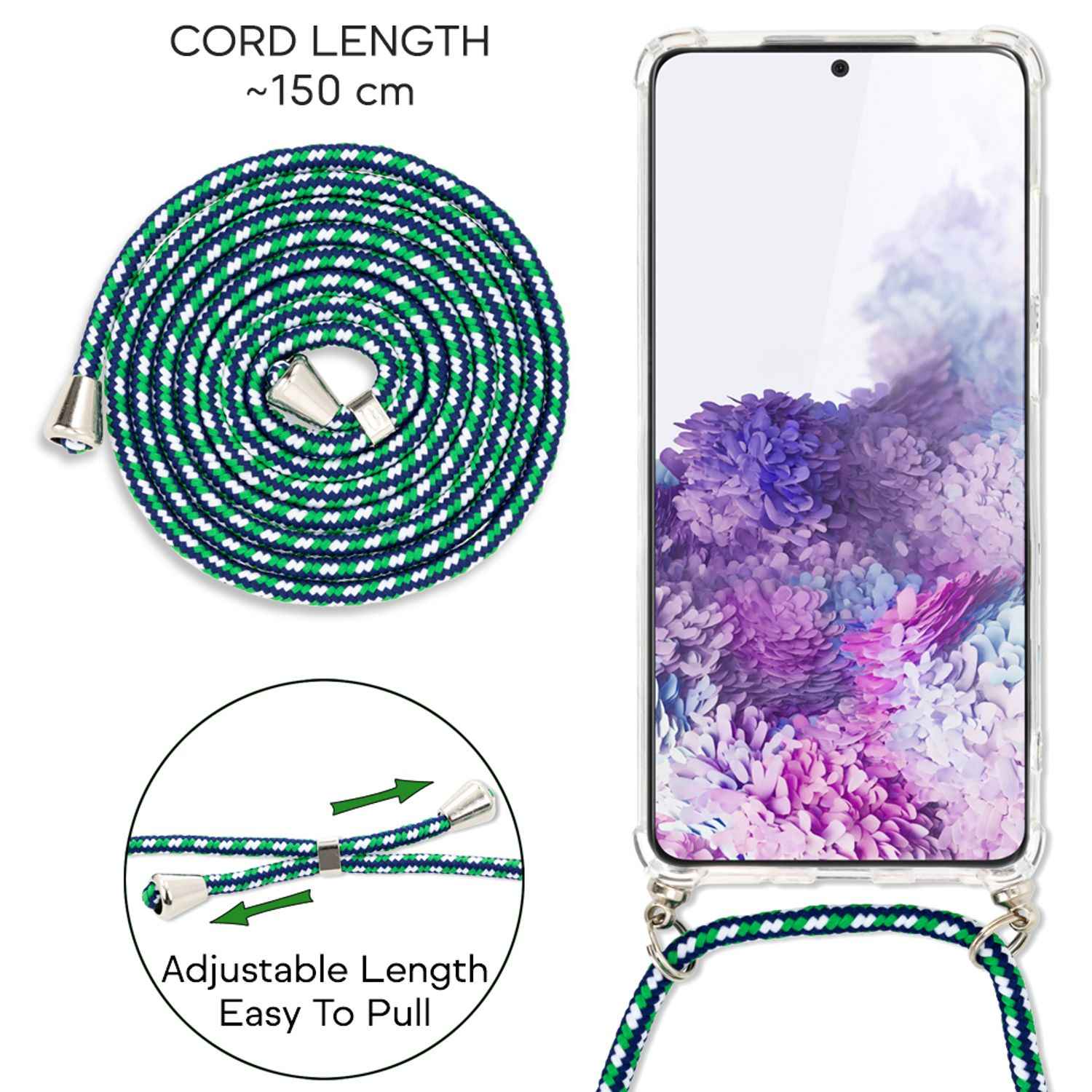 NALIA Handy Hülle mit Kette für Samsung Galaxy S20 Plus, Soft Kordel Cover Etui