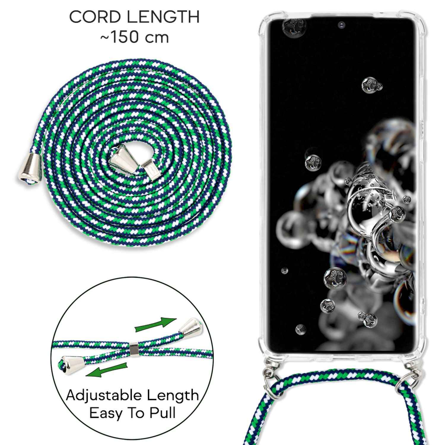 NALIA Handy Hülle mit Kette für Samsung Galaxy S20 Ultra, Soft Kordel Cover Etui