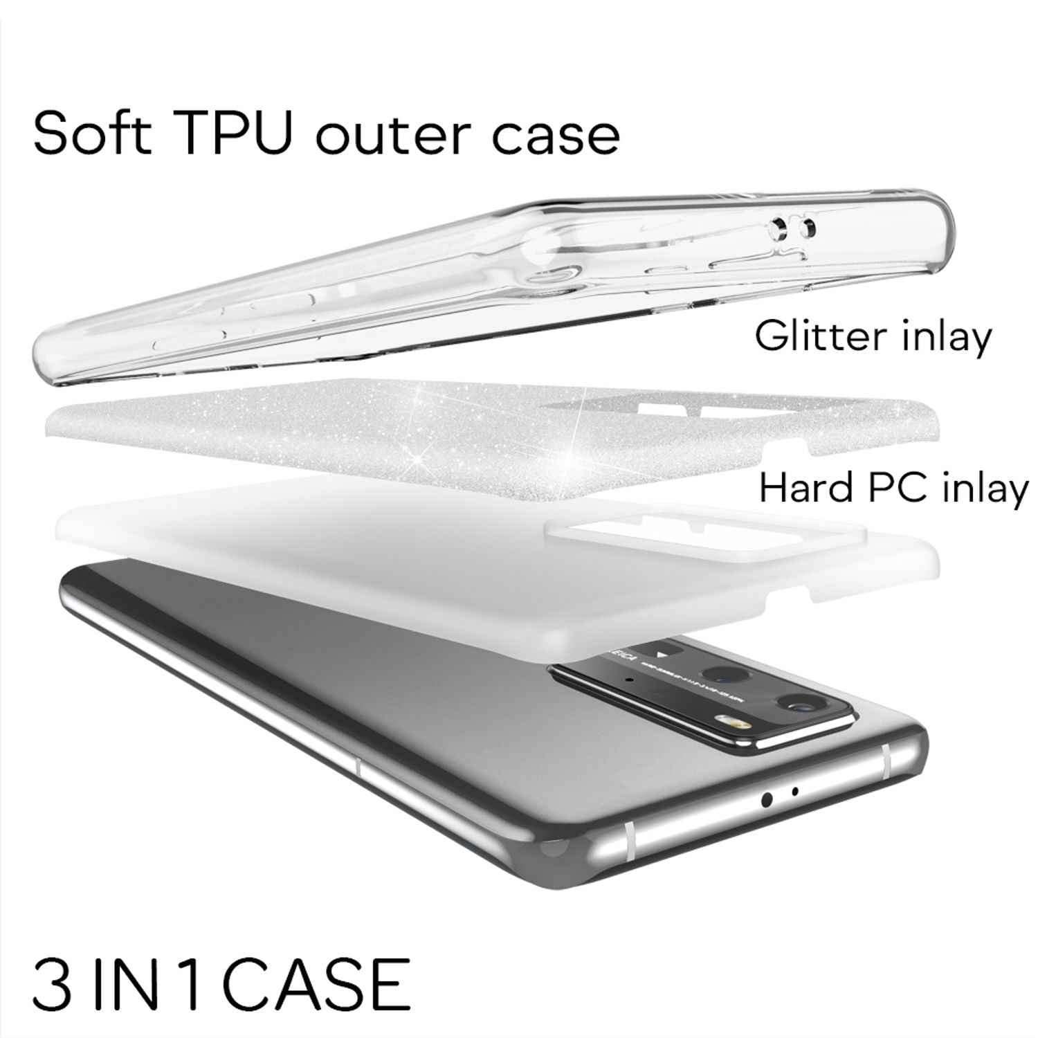 NALIA Glitzer Handyhülle für Huawei P40 Pro, Glitzer Handy Hülle Cover Schutz Tasche