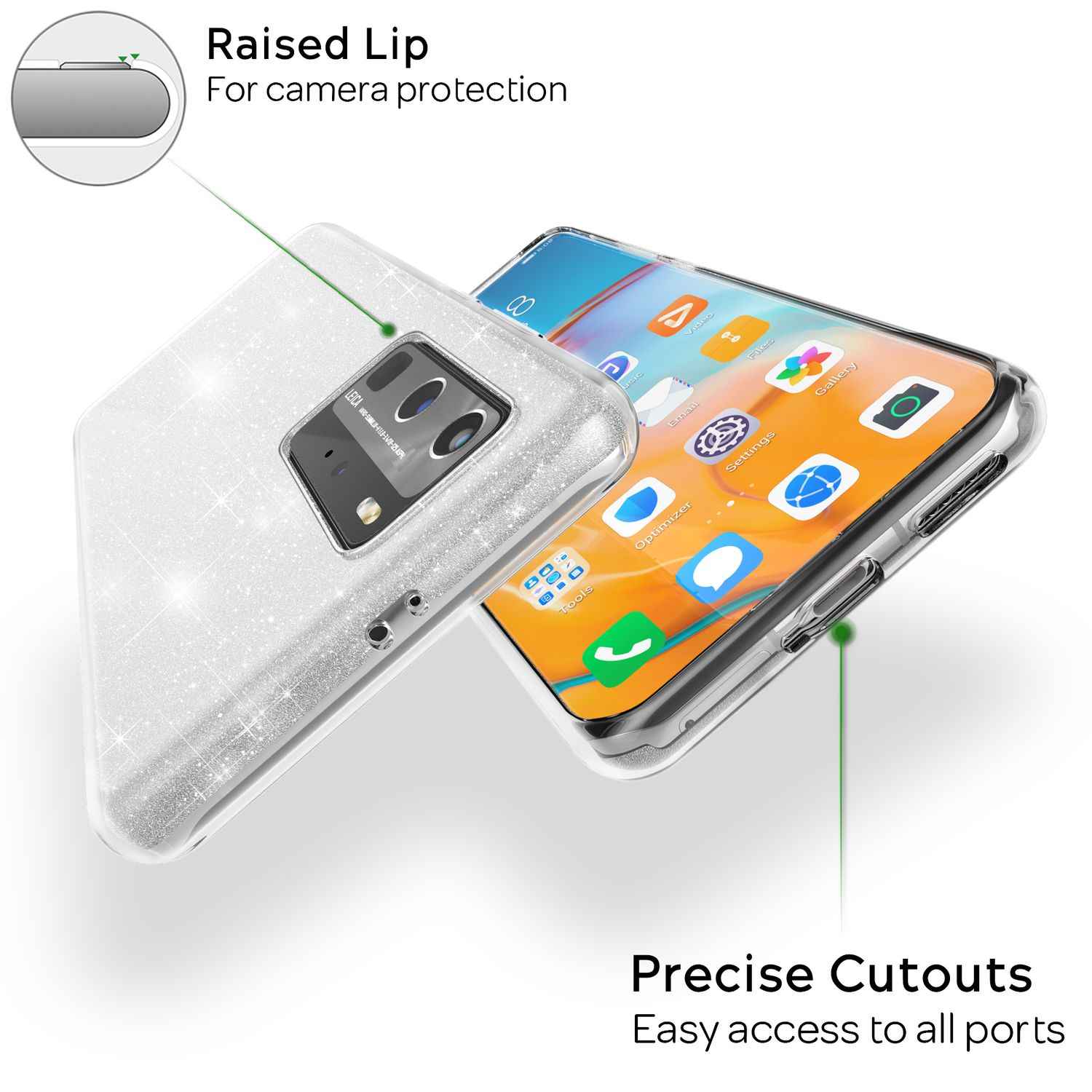 NALIA Glitzer Handyhülle für Huawei P40 Pro, Glitzer Handy Hülle Cover Schutz Tasche