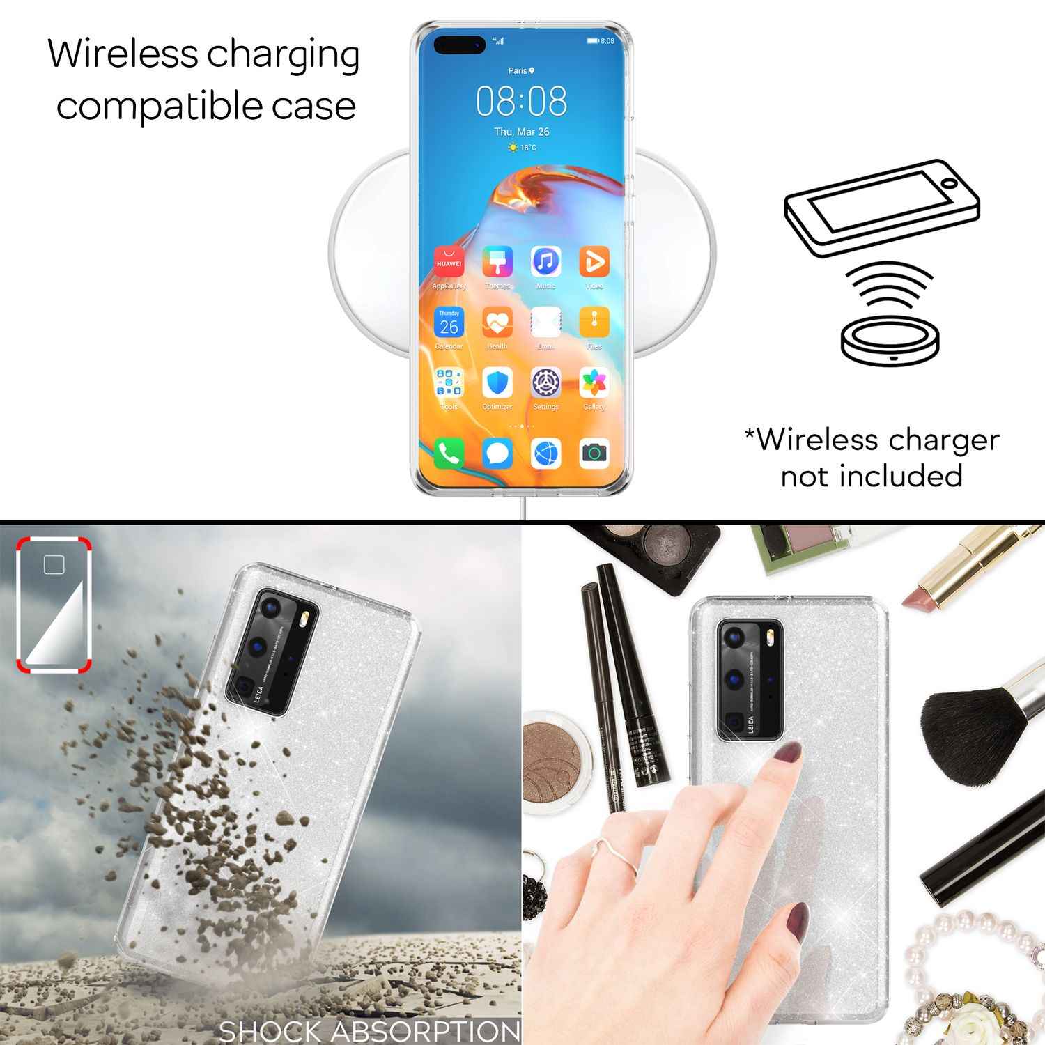 NALIA Glitzer Handyhülle für Huawei P40 Pro, Glitzer Handy Hülle Cover Schutz Tasche