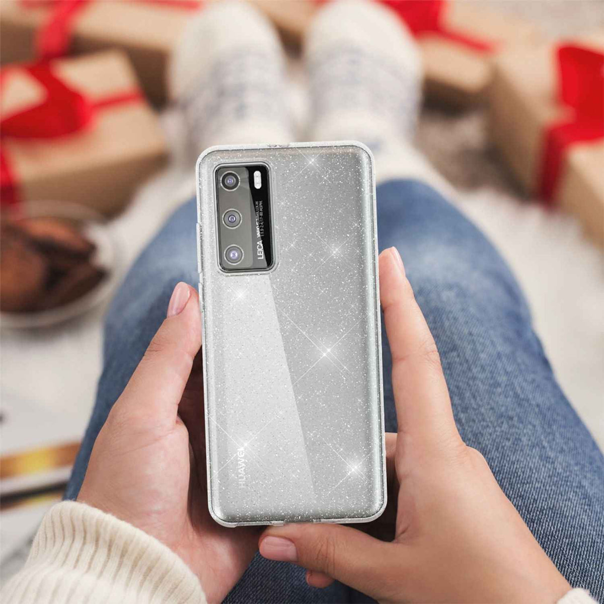 NALIA Glitzer Handyhülle für Huawei P40 Hülle, Bling Silikon Handyhülle Strass Cover