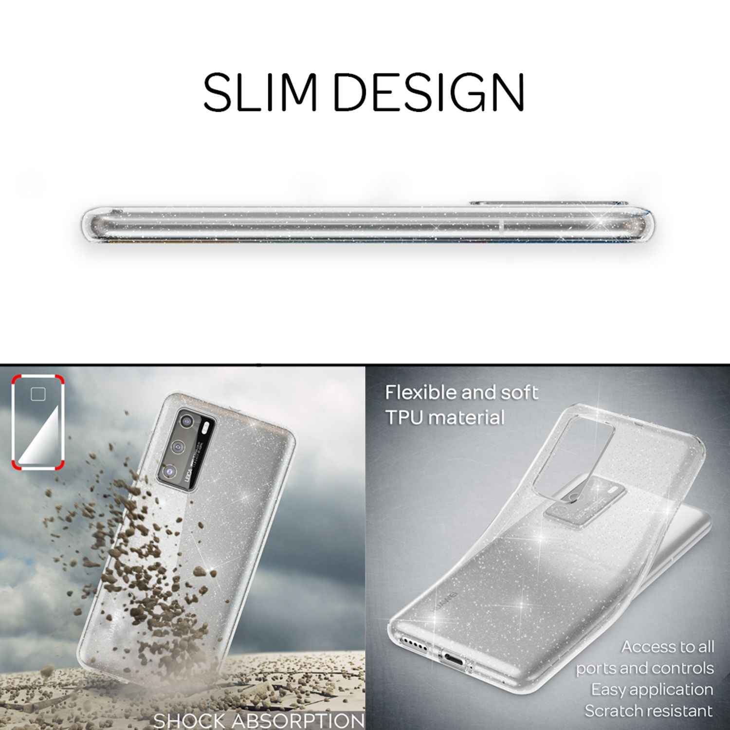 NALIA Glitzer Handyhülle für Huawei P40 Hülle, Bling Silikon Handyhülle Strass Cover