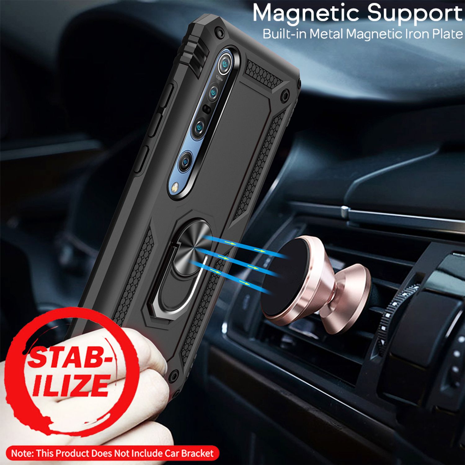 NALIA 360° Ring Handyhülle für Xiaomi Mi 10, detailreiche Ansicht