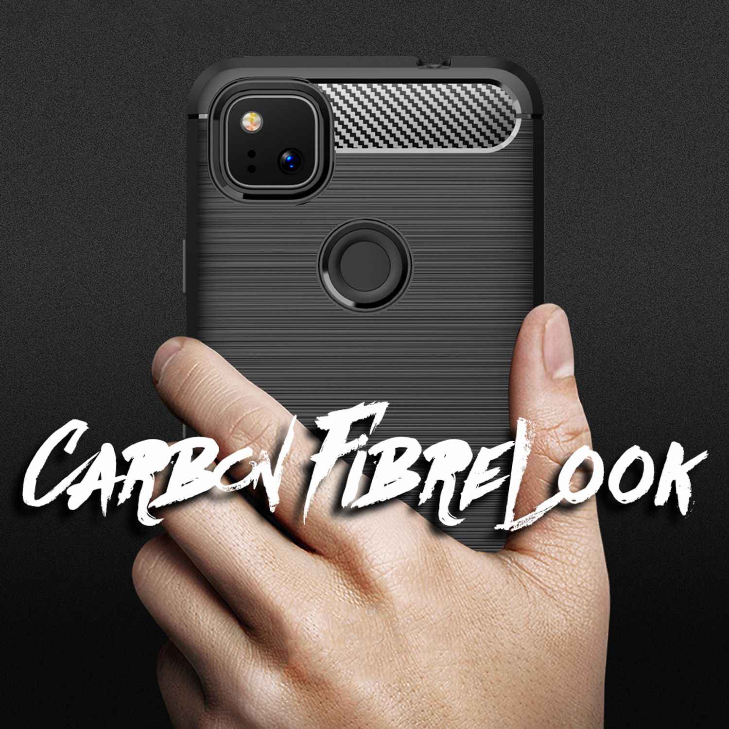 NALIA Handy Hülle für Google Pixel 4a, Carbon Case Silikon Cover Schutz Tasche