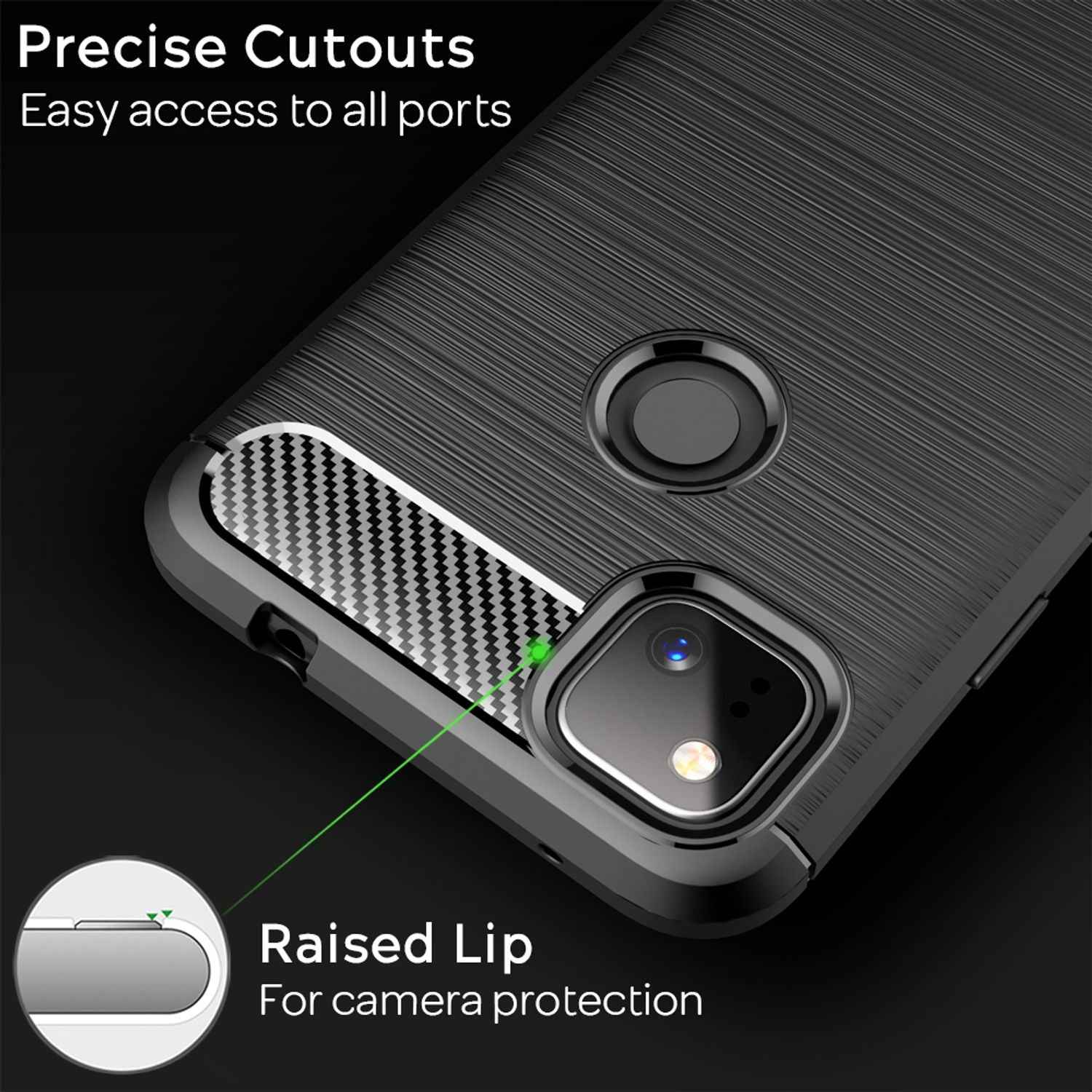 NALIA Handy Hülle für Google Pixel 4a, Carbon Case Silikon Cover Schutz Tasche