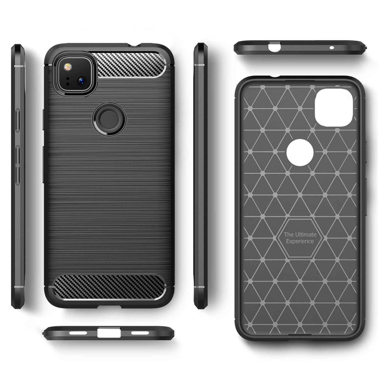 NALIA Handy Hülle für Google Pixel 4a, Carbon Case Silikon Cover Schutz Tasche