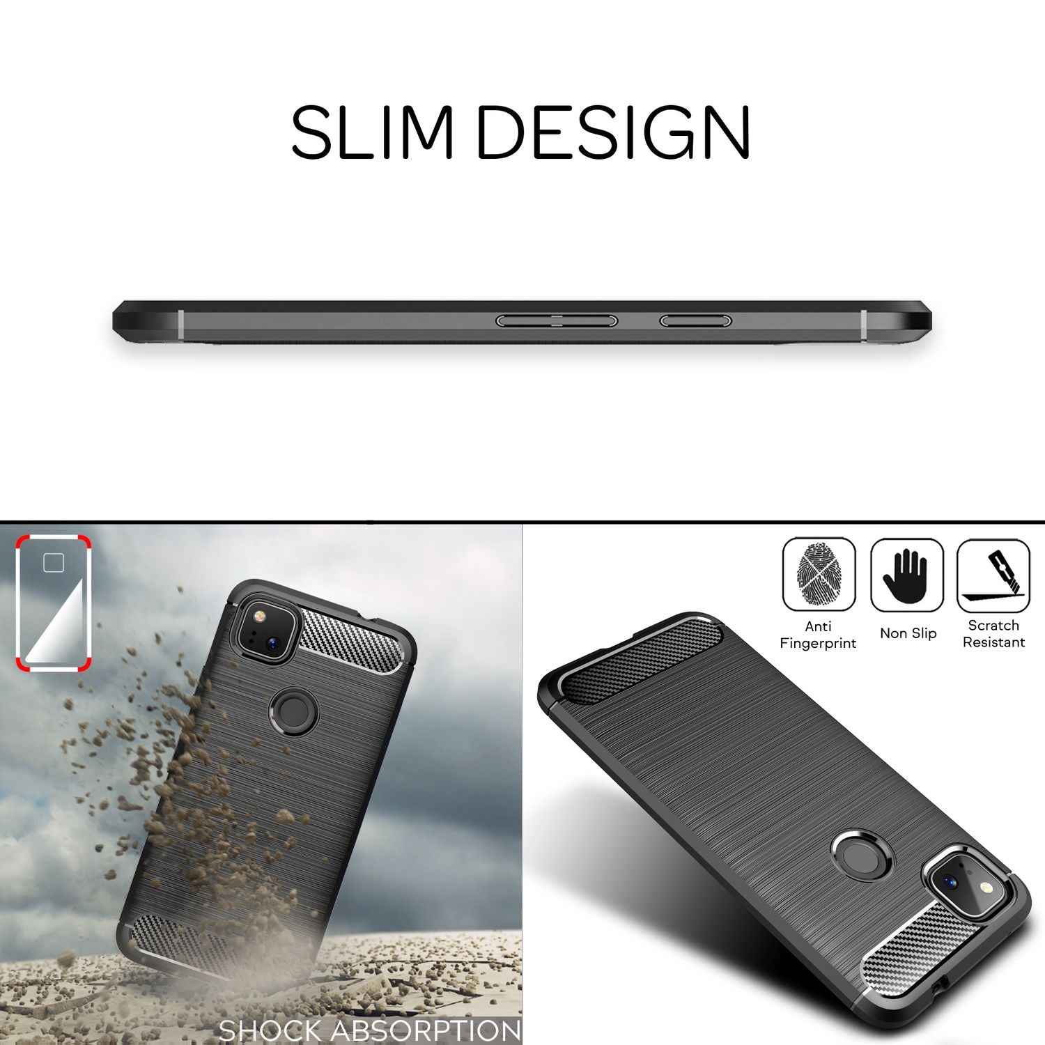 NALIA Handy Hülle für Google Pixel 4a, Carbon Case Silikon Cover Schutz Tasche