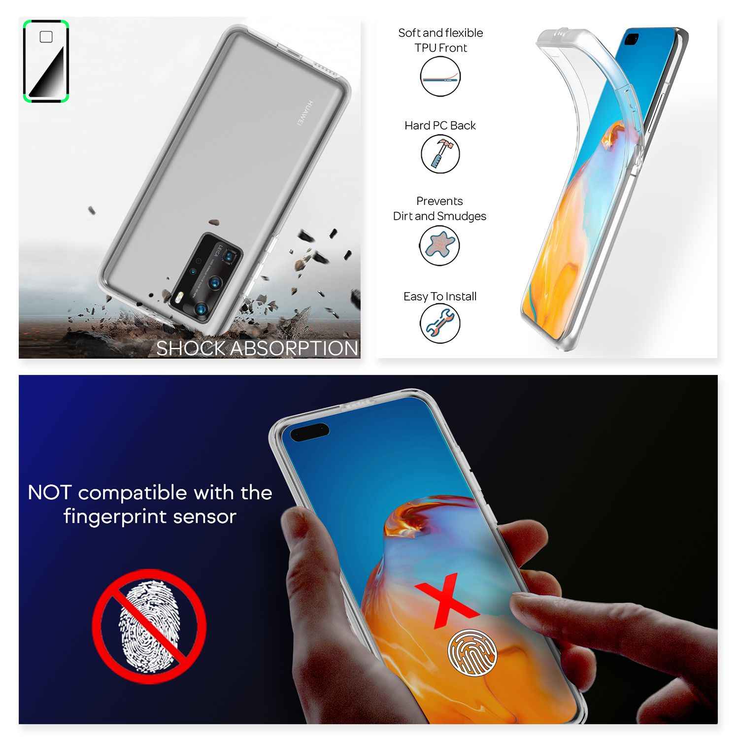 NALIA 360° Handy Hülle für Huawei P40 Pro, Full Cover Case Schutz Tasche Bumper