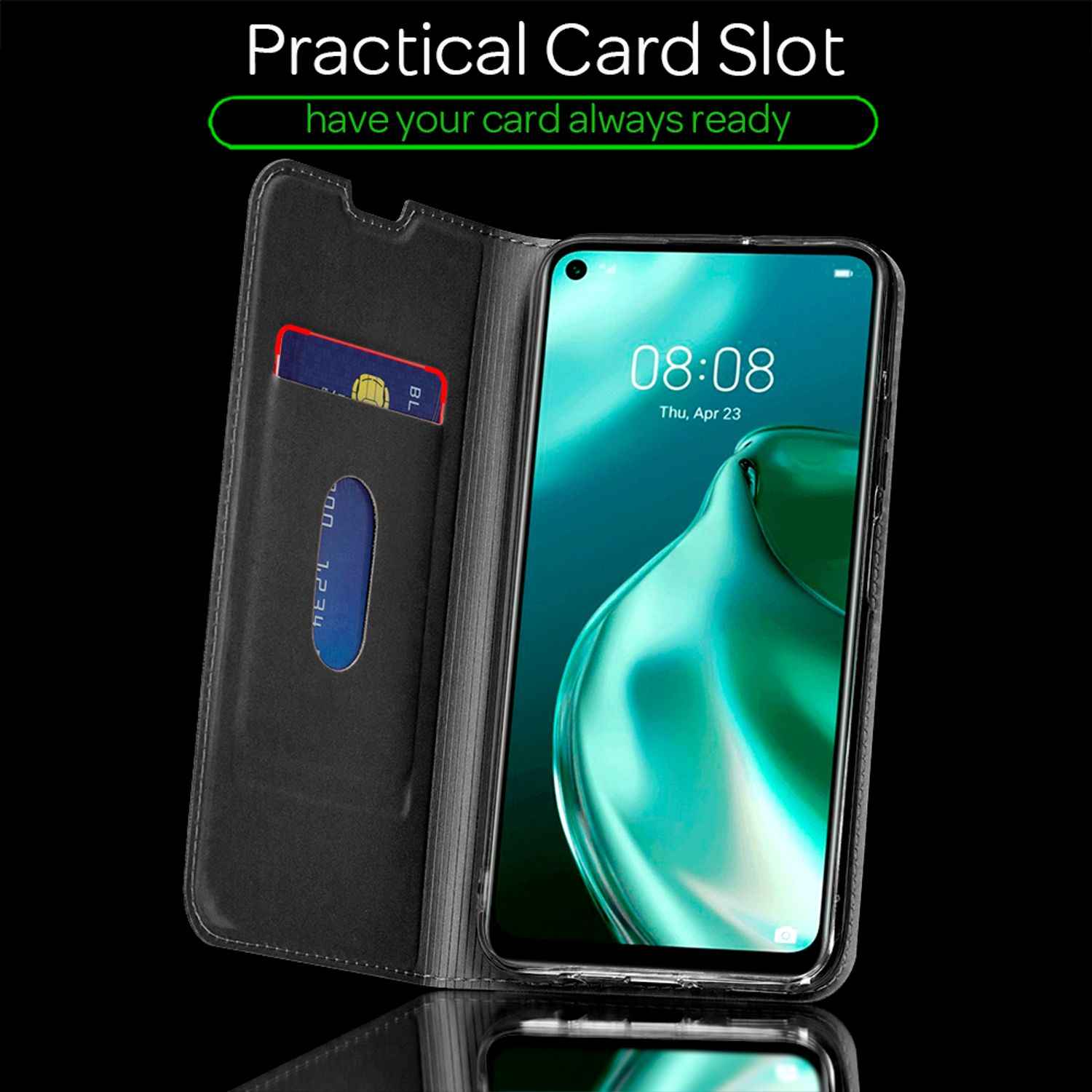 NALIA Klapp Hülle für Huawei P40 lite, Flip Case Kunstleder Cover Bumper Etui