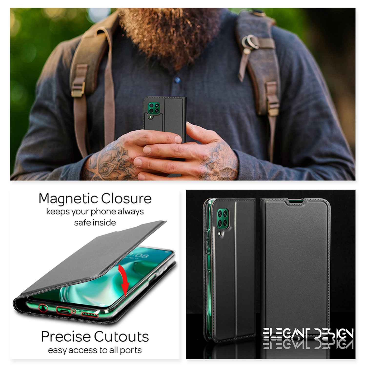 NALIA Klapp Hülle für Huawei P40 lite, Flip Case Kunstleder Cover Bumper Etui