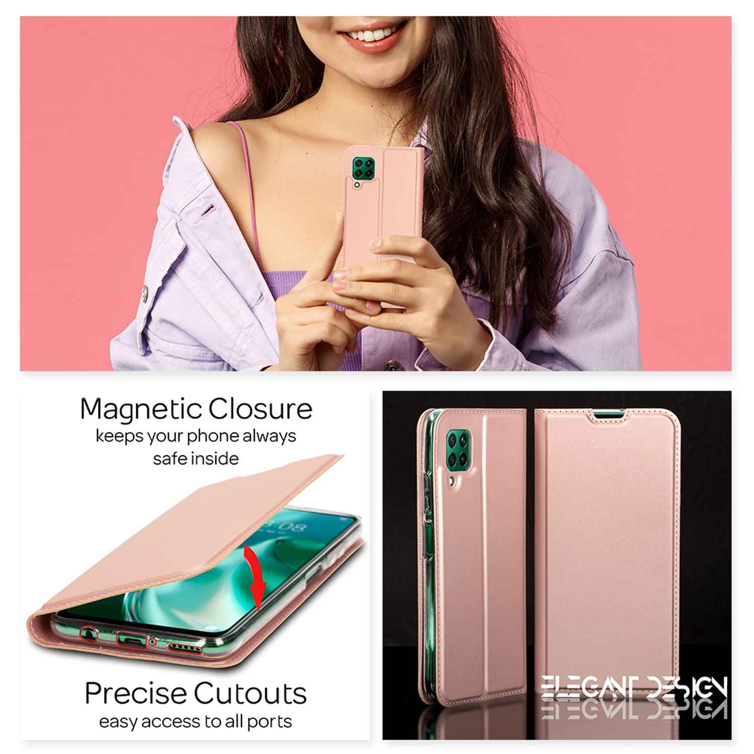 NALIA Klapp Hülle für Huawei P40 lite, Flip Case Kunstleder Cover Bumper Etui