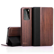 NALIA Echt Holz Flip Case für Huawei P40, Wood Etui Handy Hülle Klapp Cover 360°