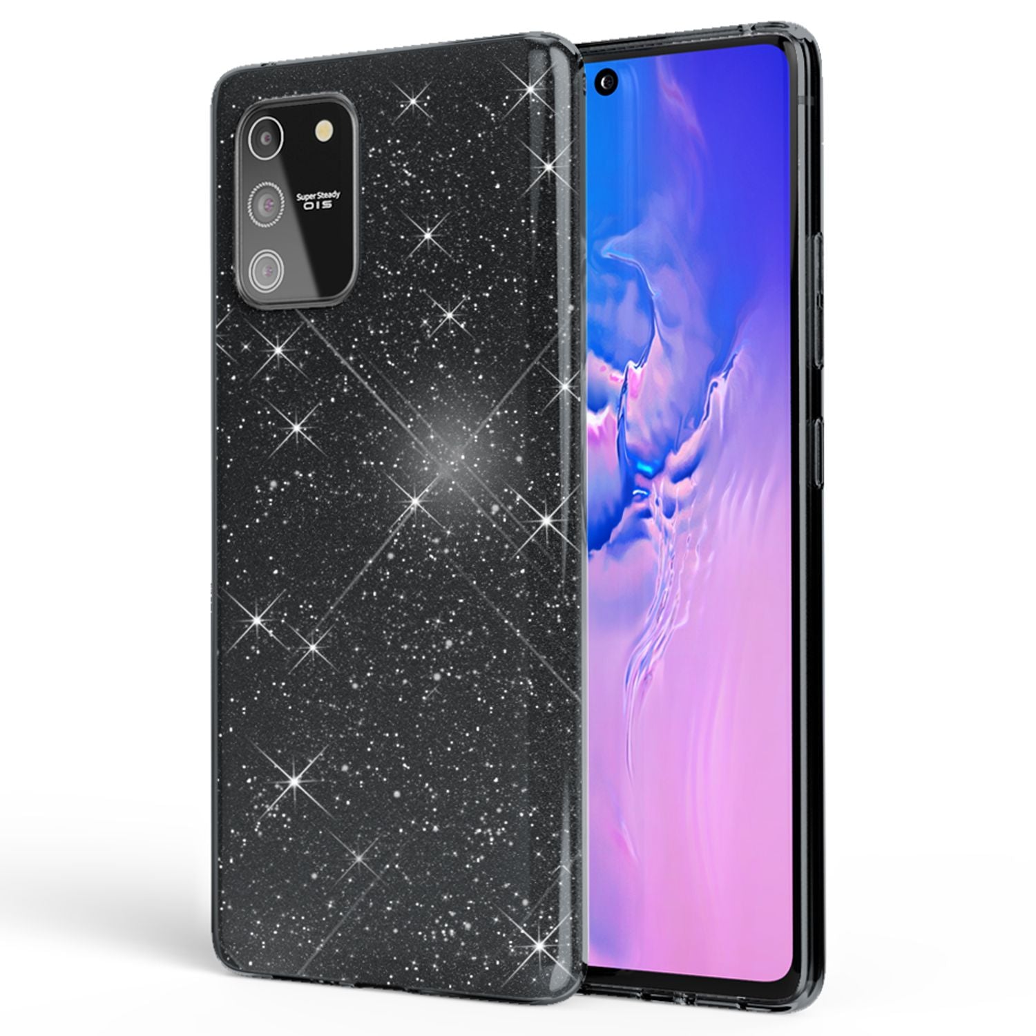 NALIA Glitzer Handy Hülle für Samsung Galaxy S10 Lite, bling Silikon Cover in Schwarz