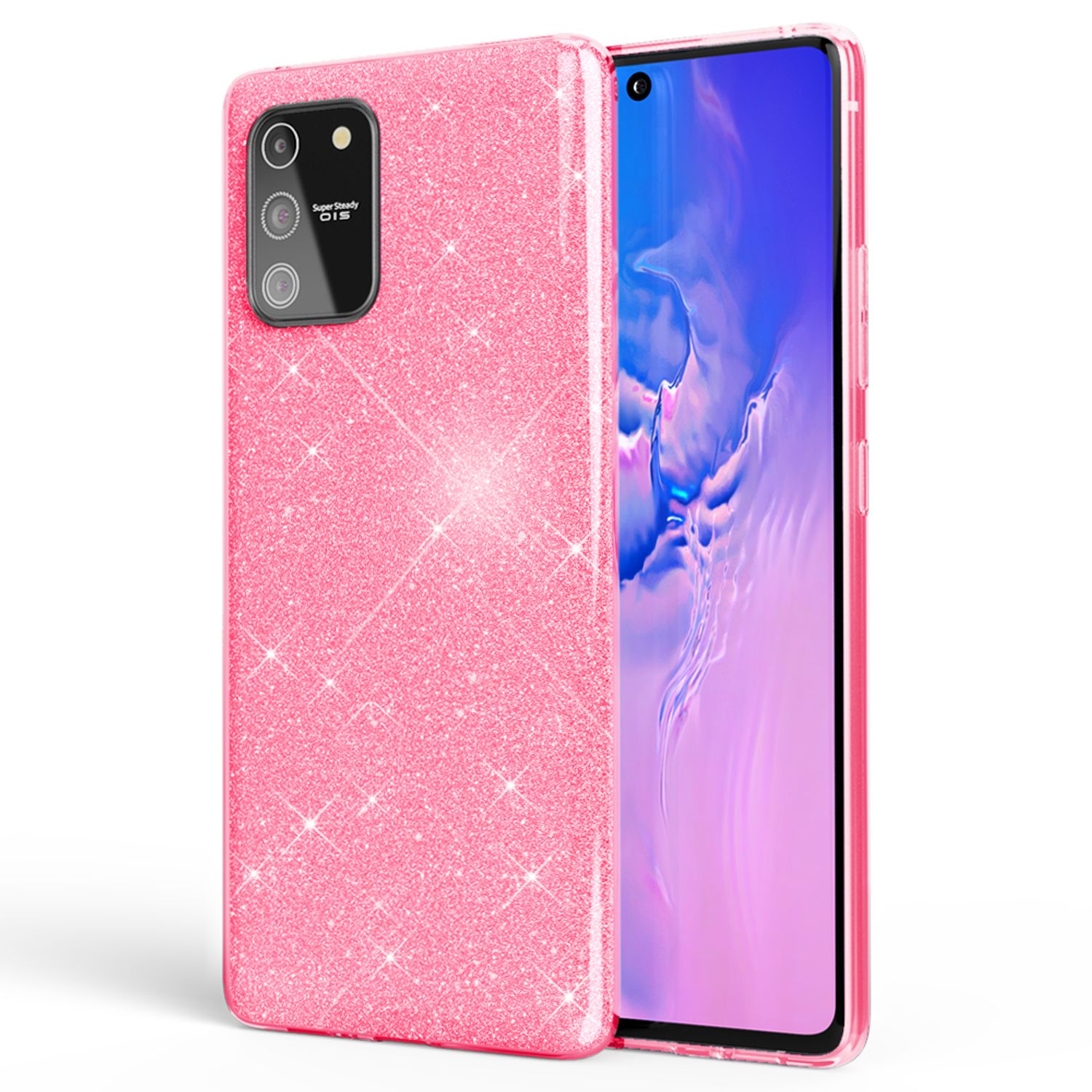 NALIA Glitzer Handy Hülle für Samsung Galaxy S10 Lite, schickes Silikon Cover in Schwarz