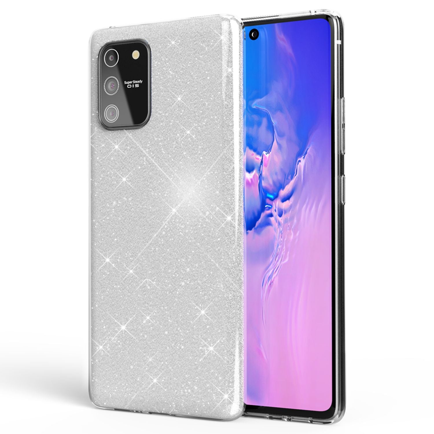 NALIA Glitzer Handy Hülle für Samsung Galaxy S10 Lite, stilvolles Cover aus Silikon in Schwarz