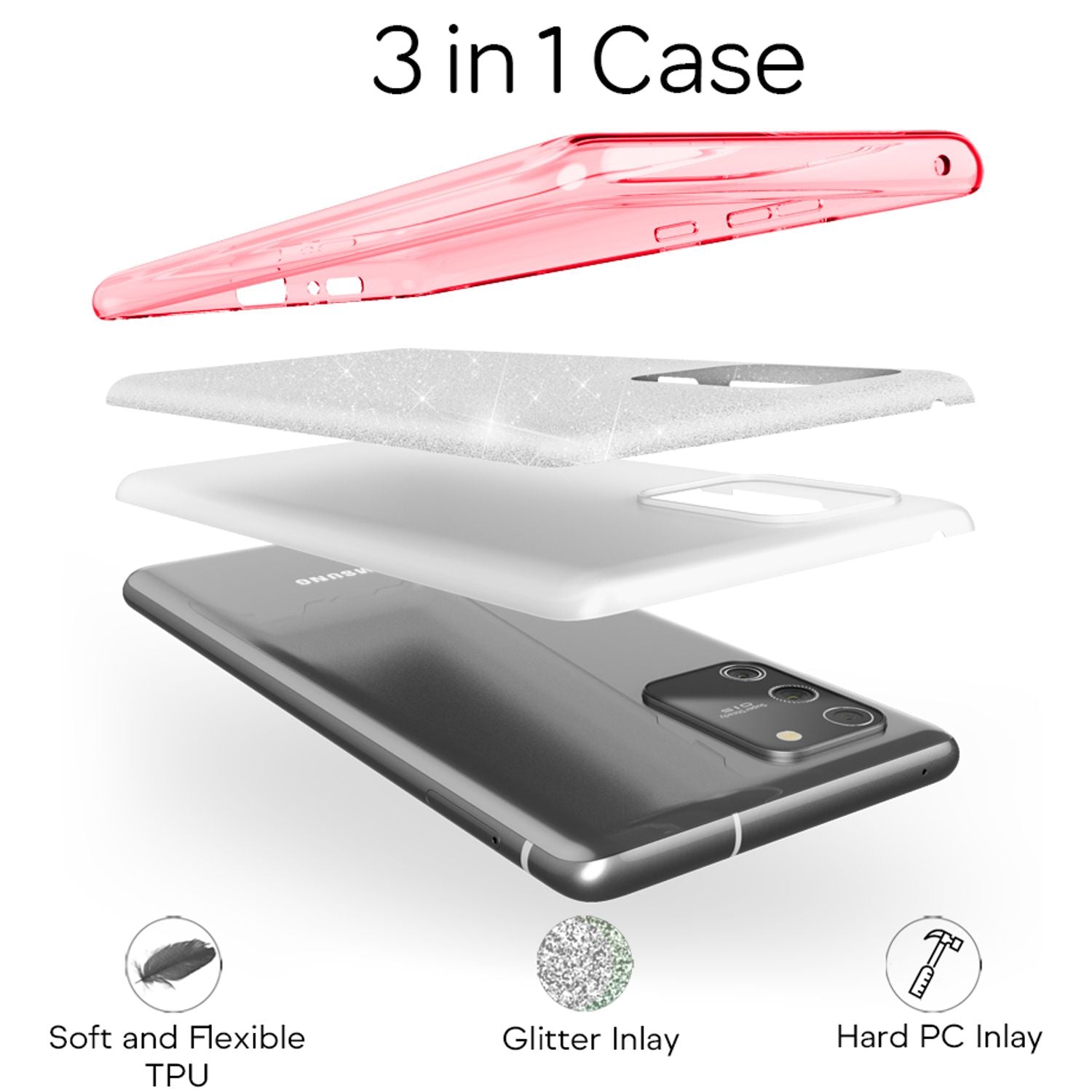 NALIA Glitzer Handy Hülle für Samsung Galaxy S10 Lite, schwarzes Bling Cover aus Silikon