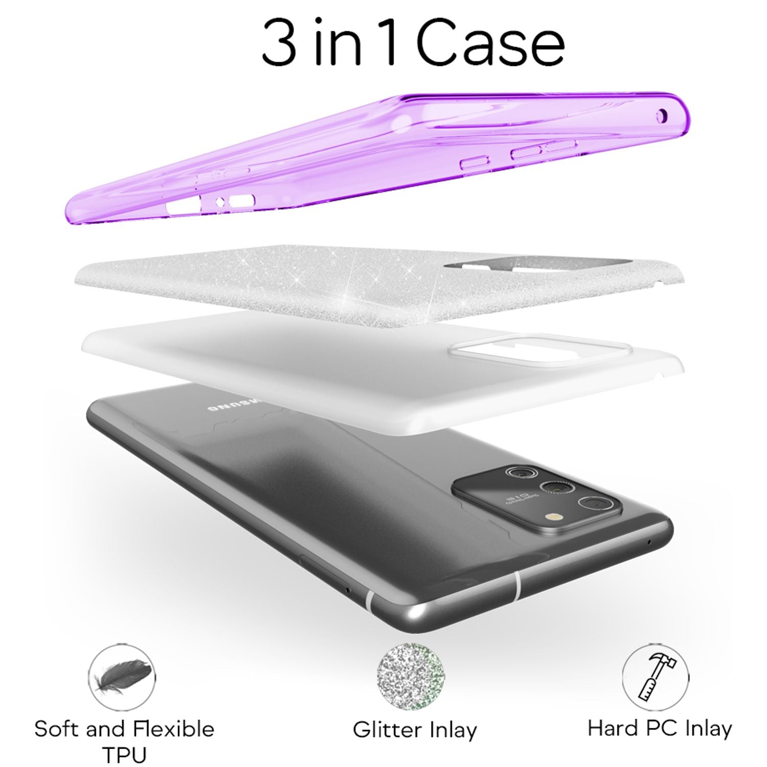 NALIA Glitzer Handy Hülle für Samsung Galaxy S10 Lite, schickes Silikon Cover in Schwarz