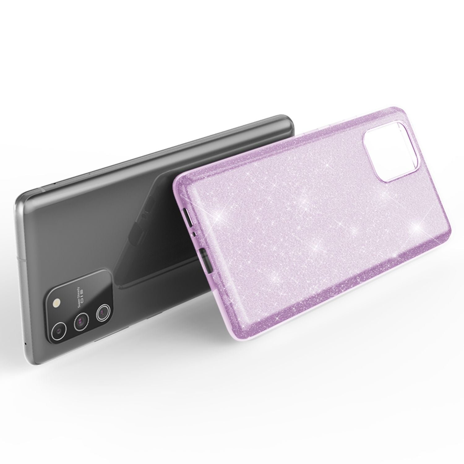 NALIA Glitzer Handy Hülle für Samsung Galaxy S10 Lite, modisches Silikon Cover in Schwarz