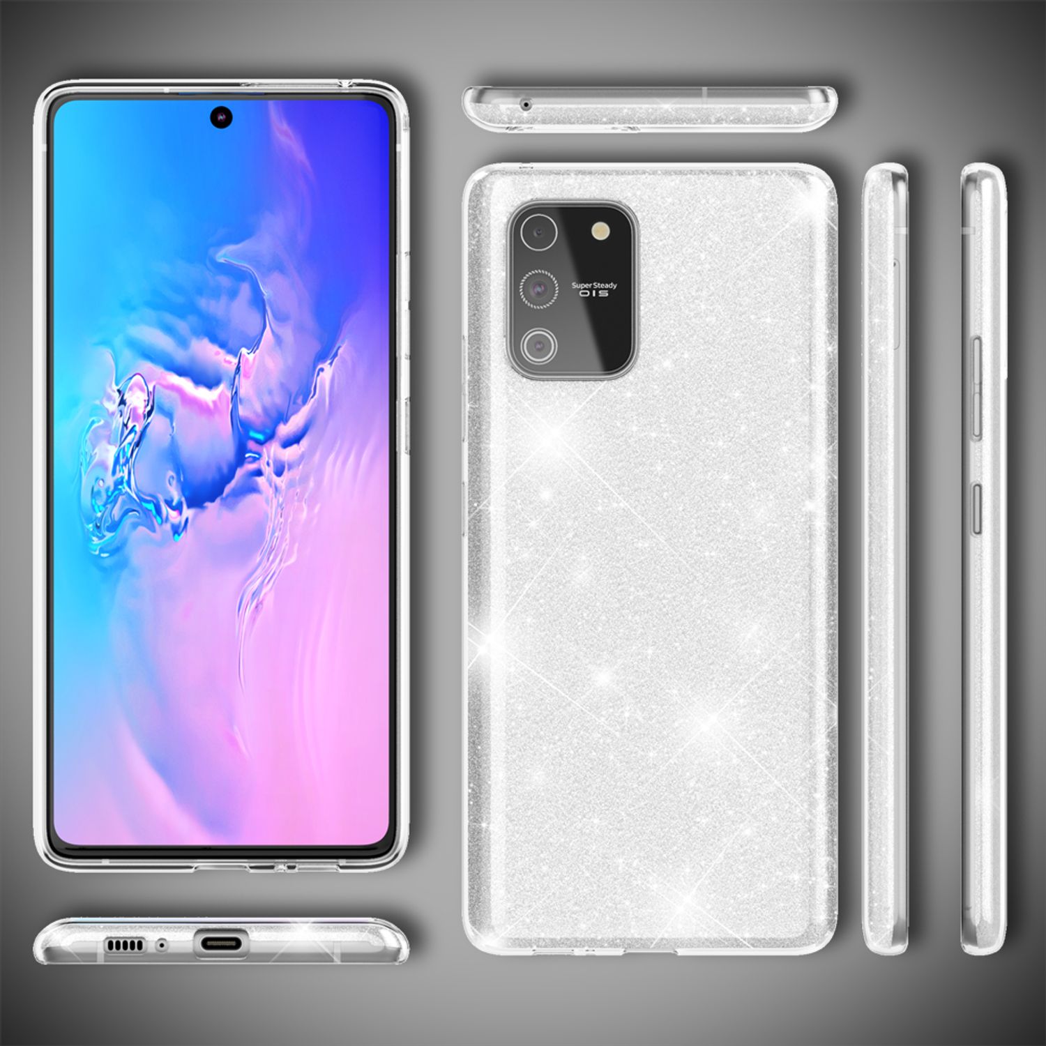 NALIA Glitzer Handy Hülle für Samsung Galaxy S10 Lite, stilvolles Glitzer Cover in Schwarz