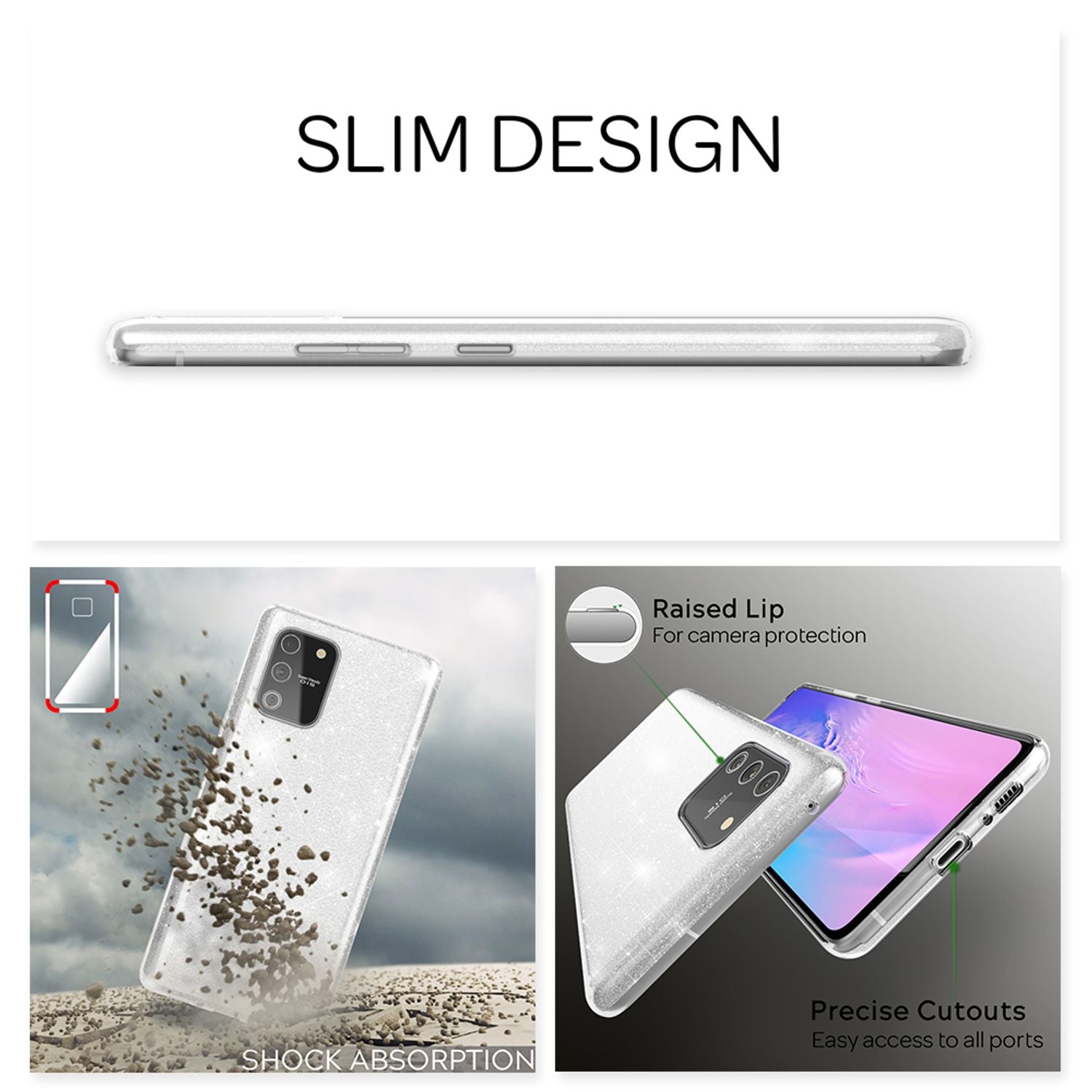 NALIA Glitzer Handy Hülle für Samsung Galaxy S10 Lite, stilvolles Bling Cover in Schwarz