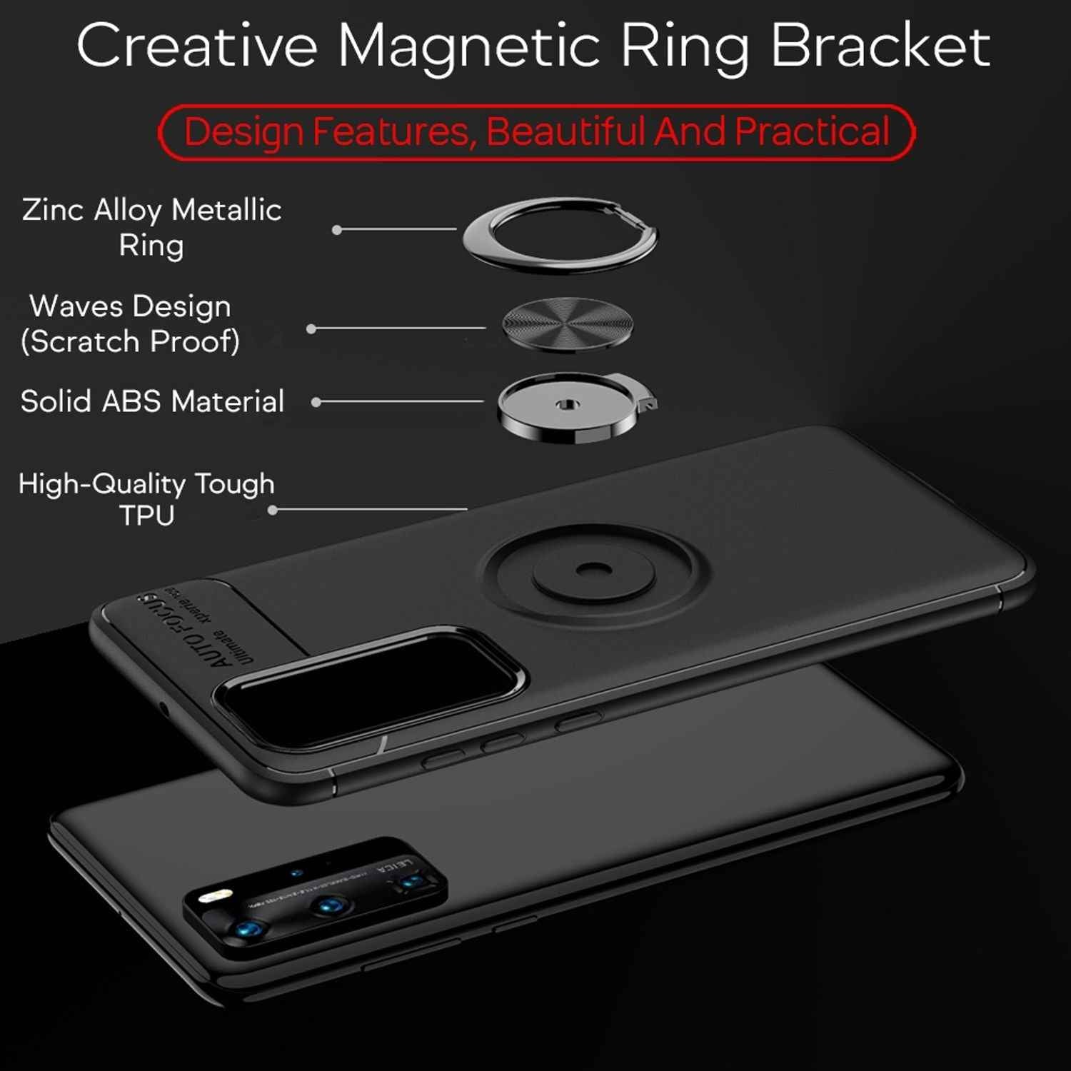 NALIA Ring Handy Hülle für Huawei P40 Pro, Silikon Cover Case 360 Grad Halter