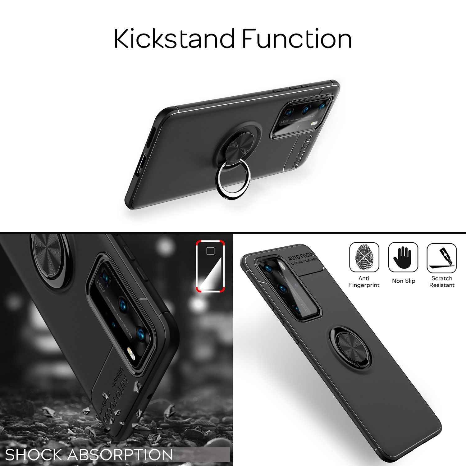 NALIA Ring Handy Hülle für Huawei P40 Pro, Silikon Cover Case 360 Grad Halter