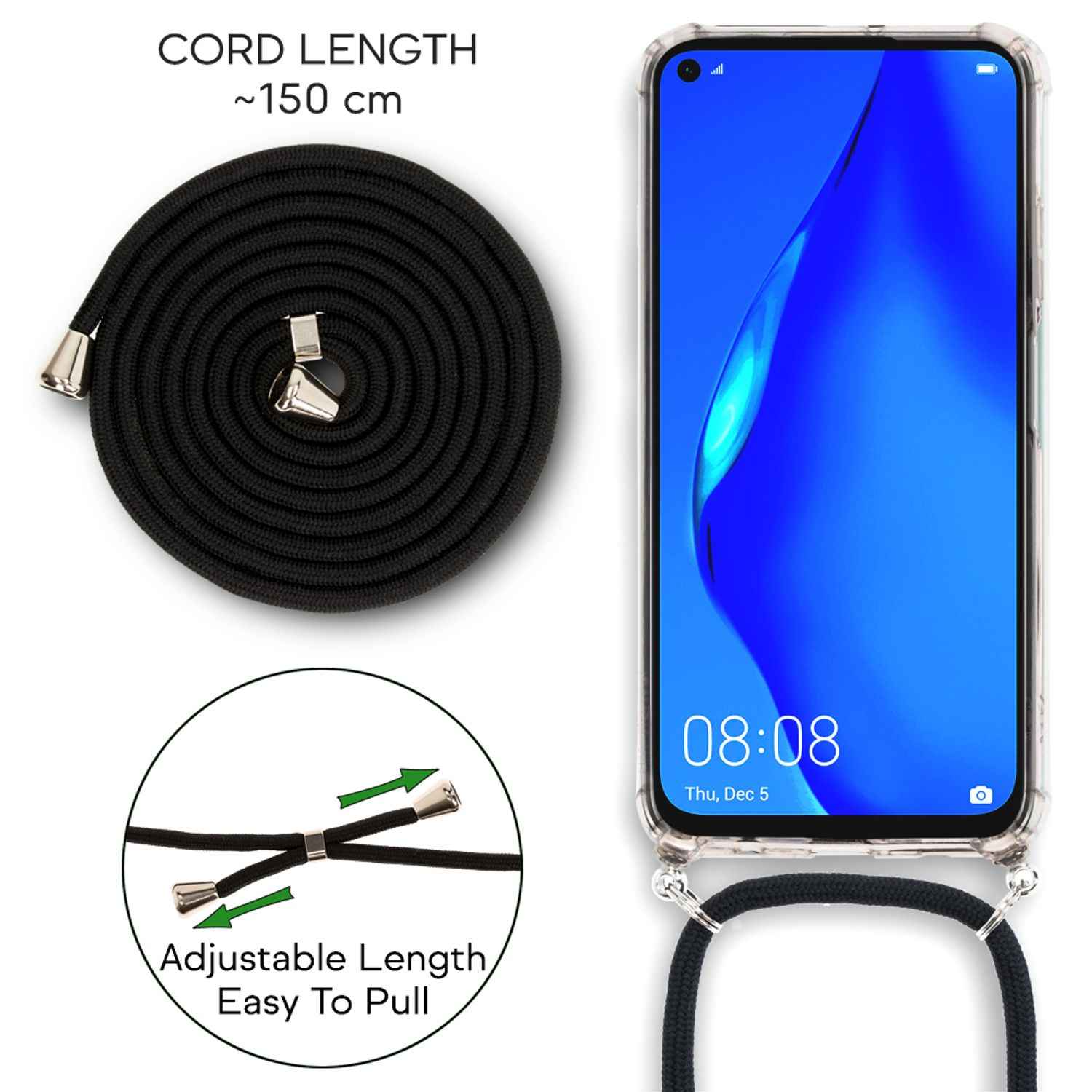 NALIA Handy Hülle mit Kette für Huawei P40 lite, Slim Necklace Hard Case Cover