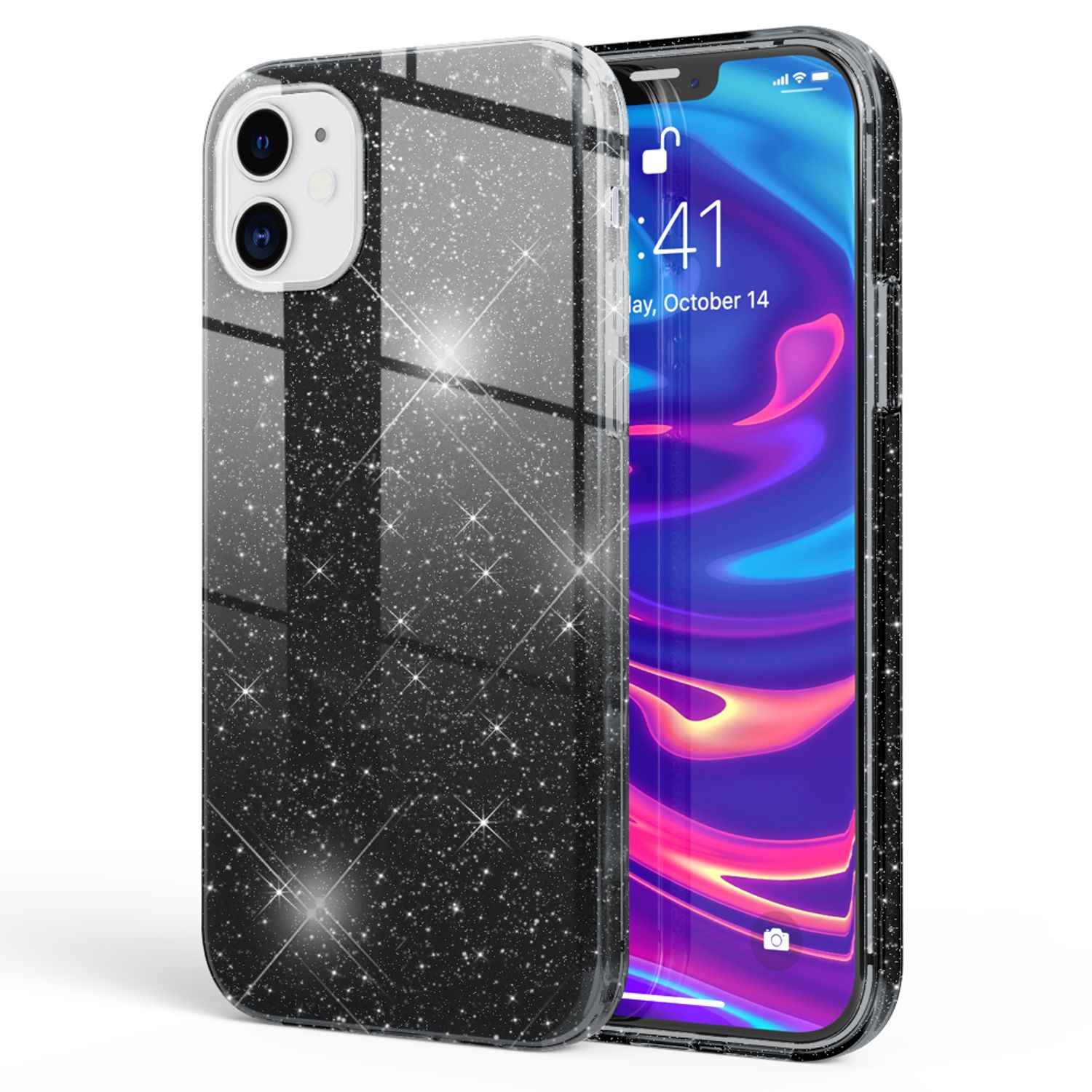 NALIA Glitzer Handy Hülle für iPhone 12 Mini, Bling Case Glitter Cover Schutz