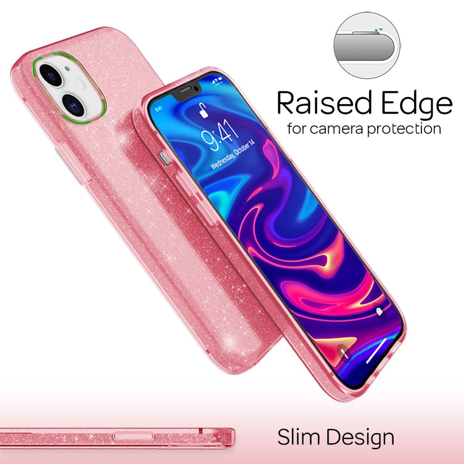 NALIA Glitzer Handy Hülle für iPhone 12 Mini, Bling Case Glitter Cover Schutz