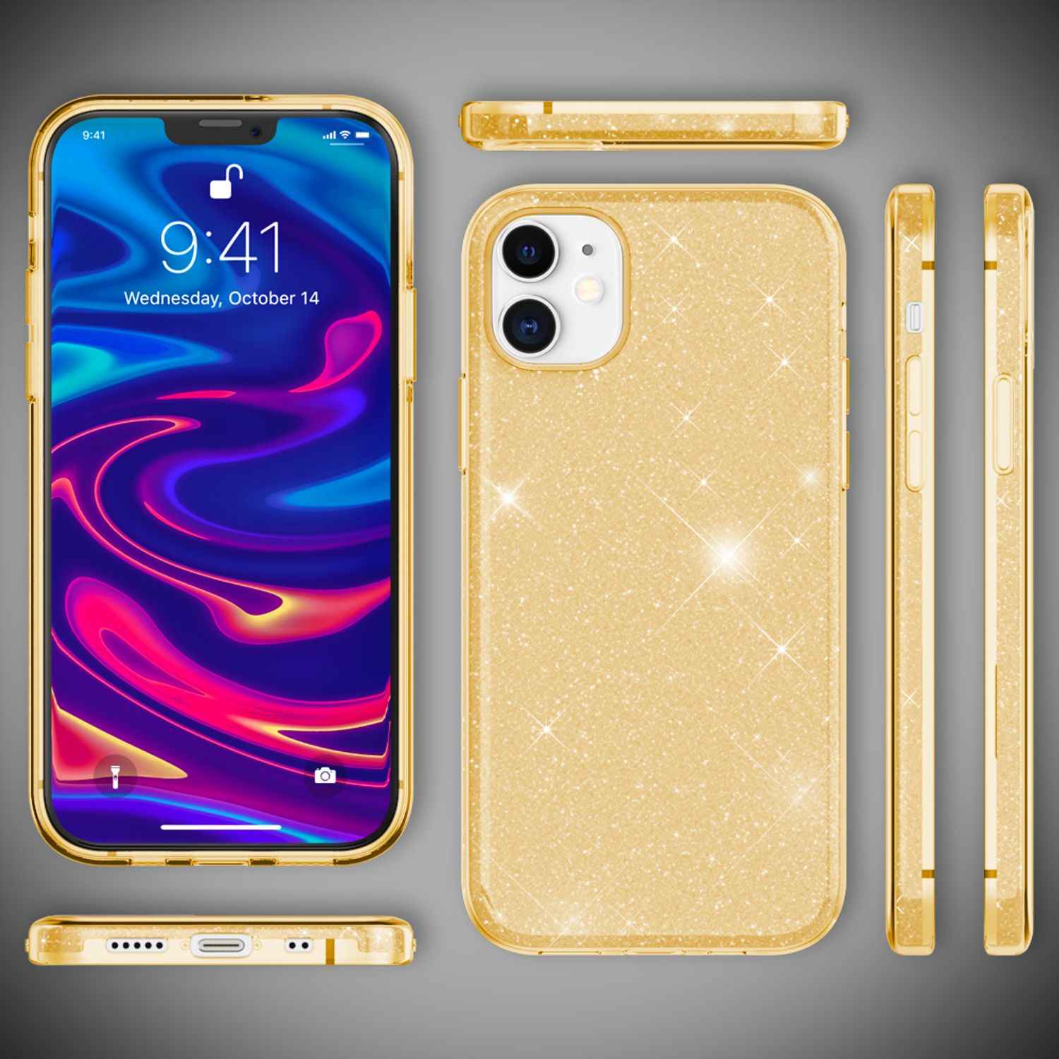 NALIA Glitzer Handy Hülle für iPhone 12 Mini, Bling Case Glitter Cover Schutz