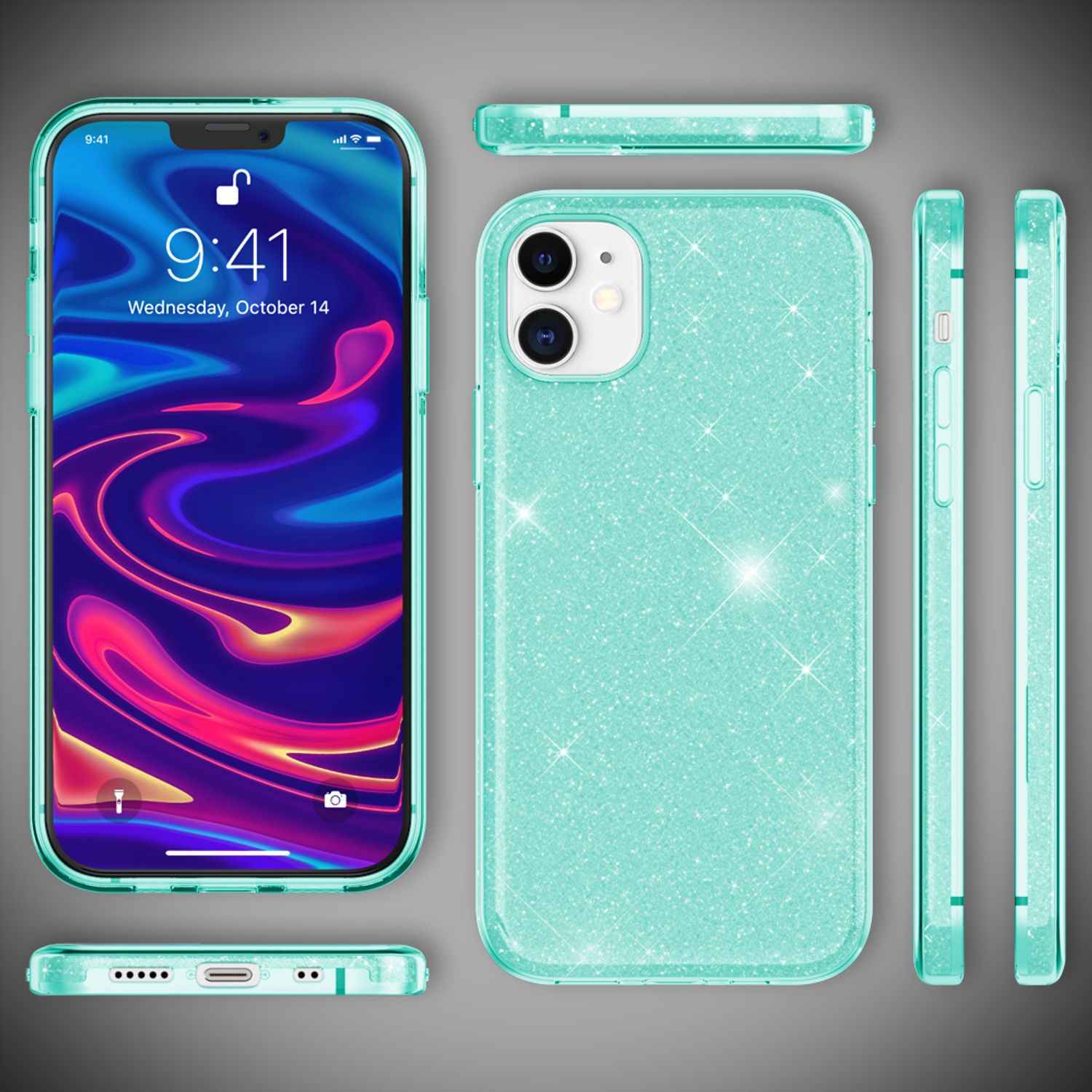 NALIA Glitzer Handy Hülle für iPhone 12 Mini, Bling Case Glitter Cover Schutz