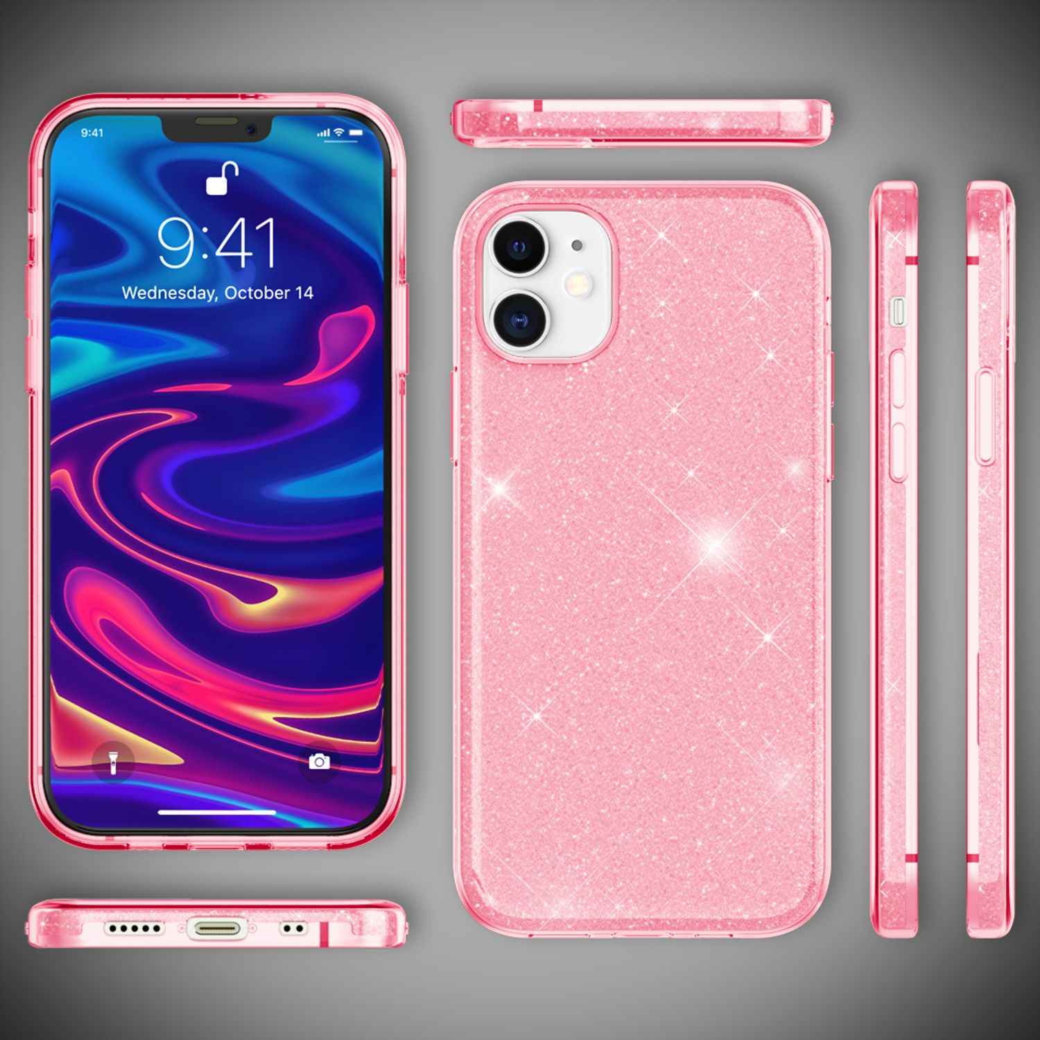 NALIA Glitzer Handy Hülle für iPhone 12 Mini, Bling Case Glitter Cover Schutz