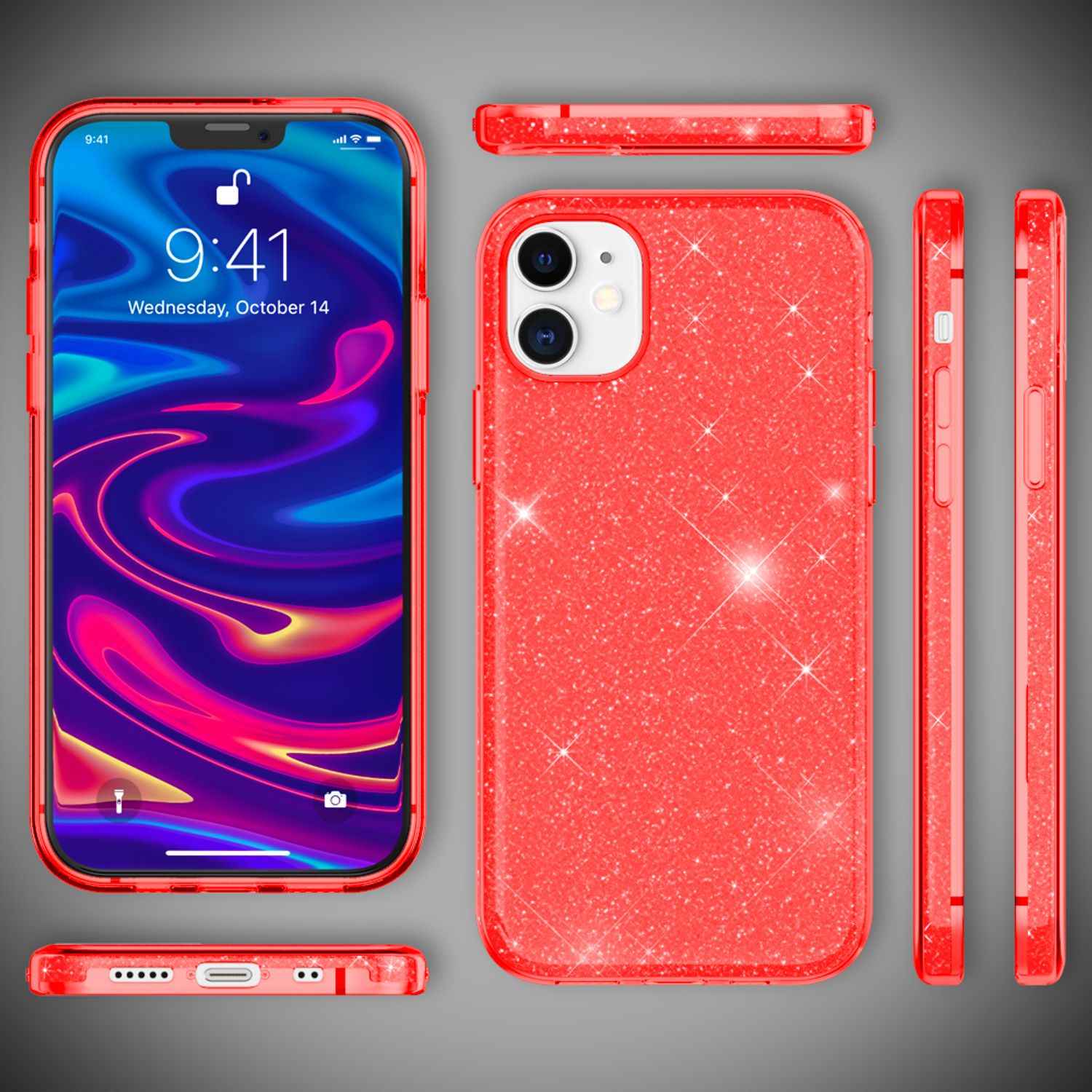 NALIA Glitzer Handy Hülle für iPhone 12 Mini, Bling Case Glitter Cover Schutz