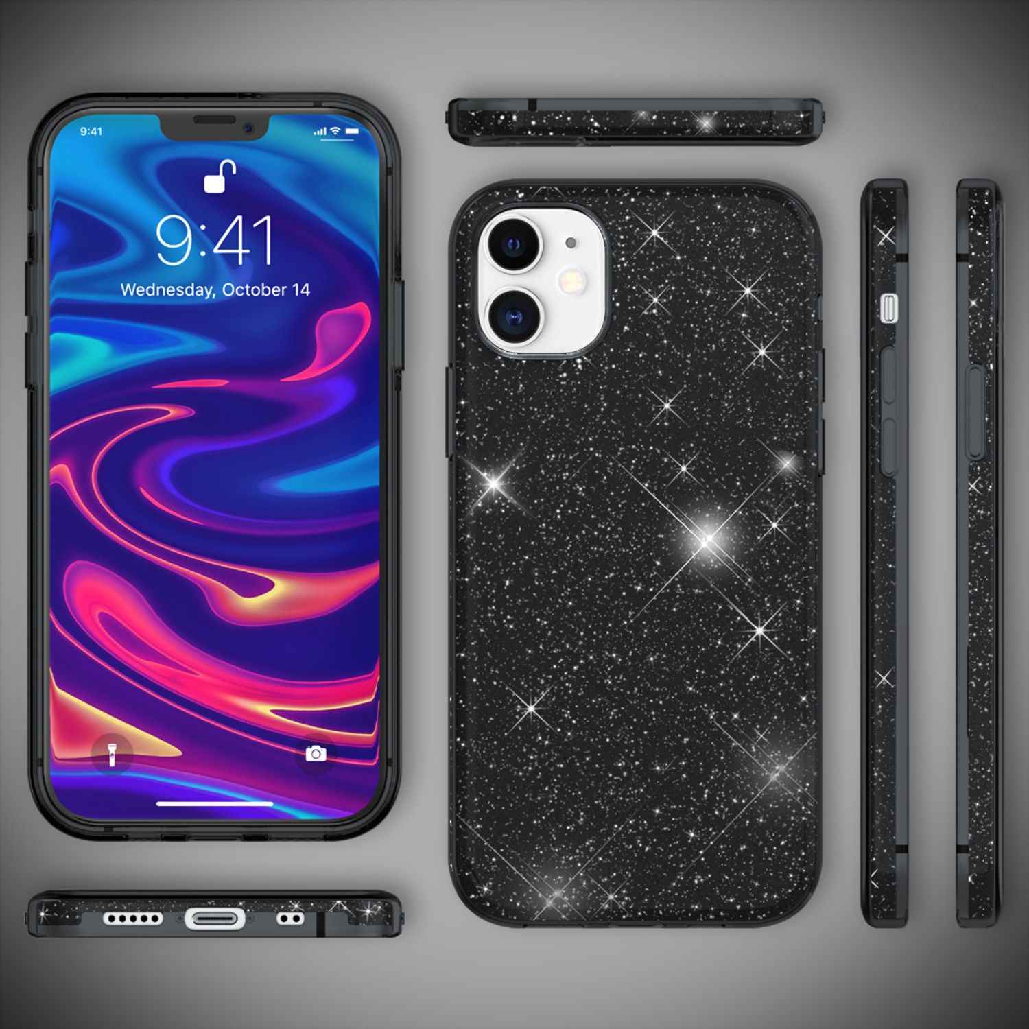 NALIA Glitzer Handy Hülle für iPhone 12 Mini, Bling Case Glitter Cover Schutz