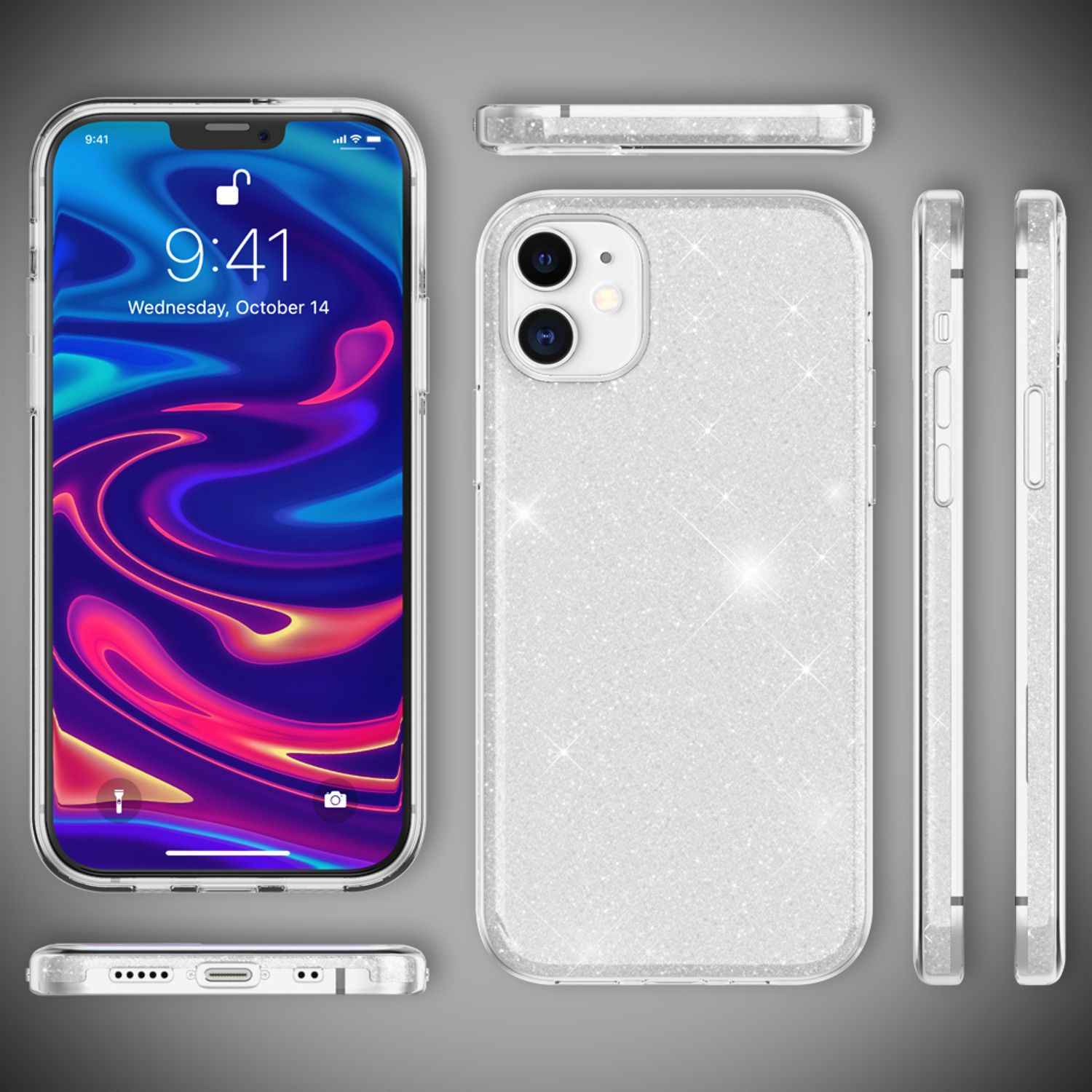 NALIA Glitzer Handy Hülle für iPhone 12 Mini, Bling Case Glitter Cover Schutz