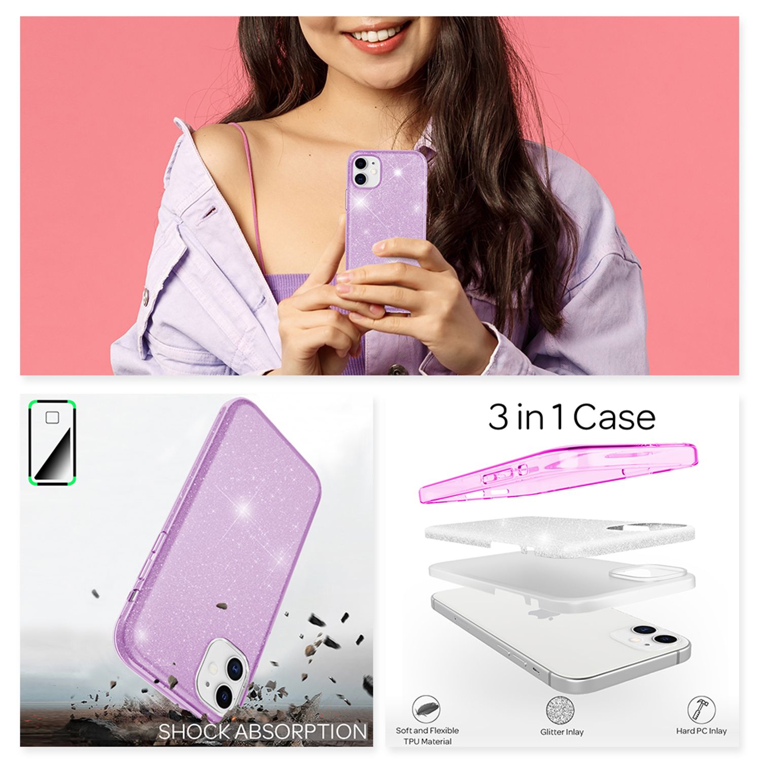 Handyhülle für iPhone 12 Mini TPU glitzernd durchsichtig | NALIA Berlin