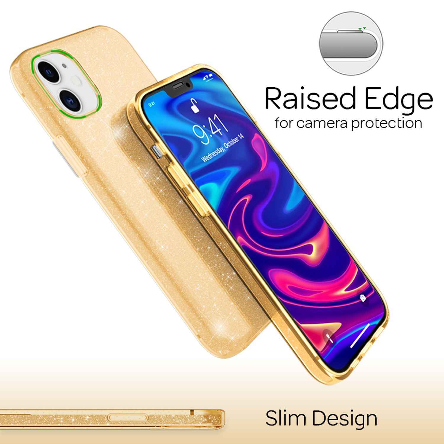 NALIA Glitzer Handy Hülle für iPhone 12 / 12 Pro, Bling Case Case Schutz Cover