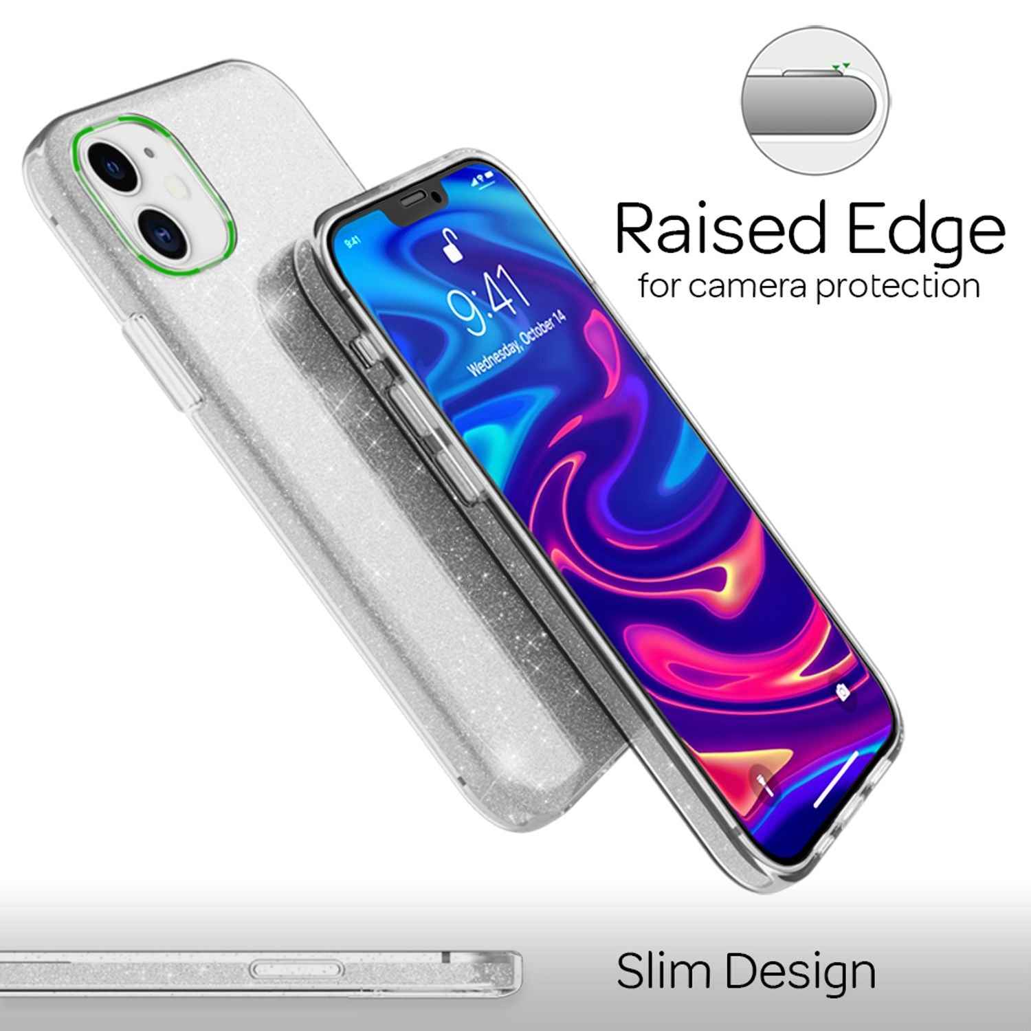 NALIA Glitzer Handy Hülle für iPhone 12 / 12 Pro, Bling Case Case Schutz Cover