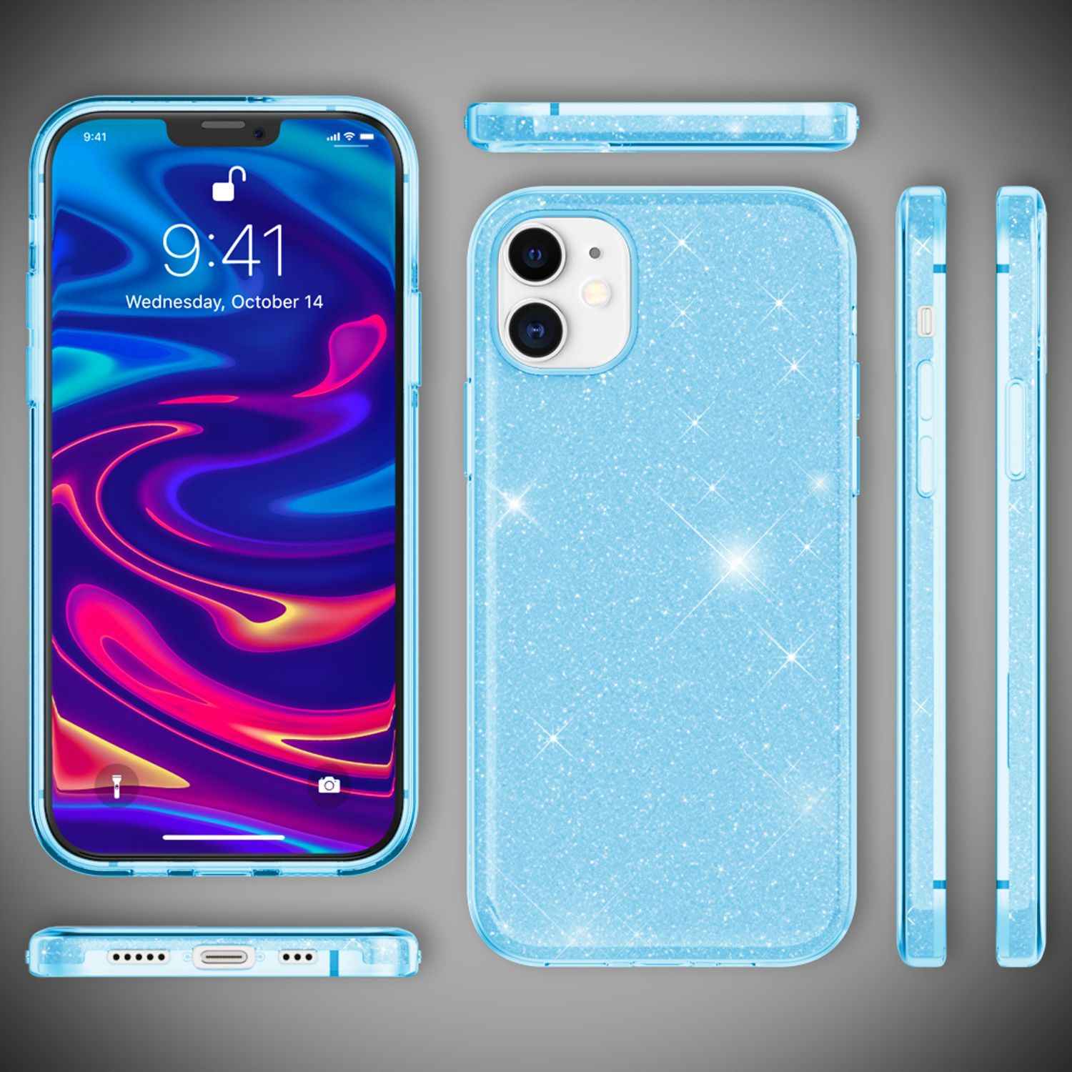 NALIA Glitzer Handy Hülle für iPhone 12 / 12 Pro, Bling Case Case Schutz Cover