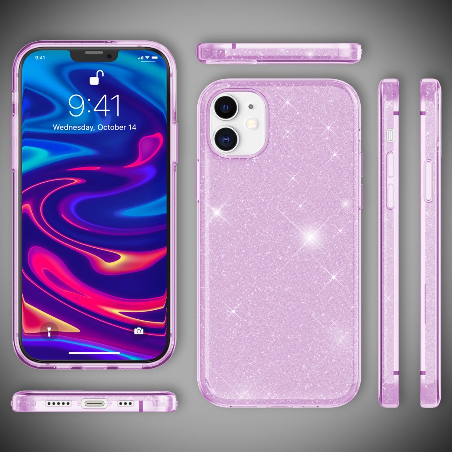 Handyhülle Glitzer TPU für iPhone 12 / 12 Pro rutschfest kabelloses Laden
