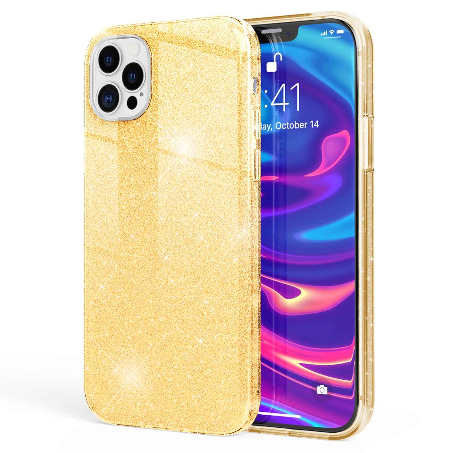 NALIA Glitzer Handy Hülle für iPhone 12 Pro Max, Bling Case Glitter Cover Bumper