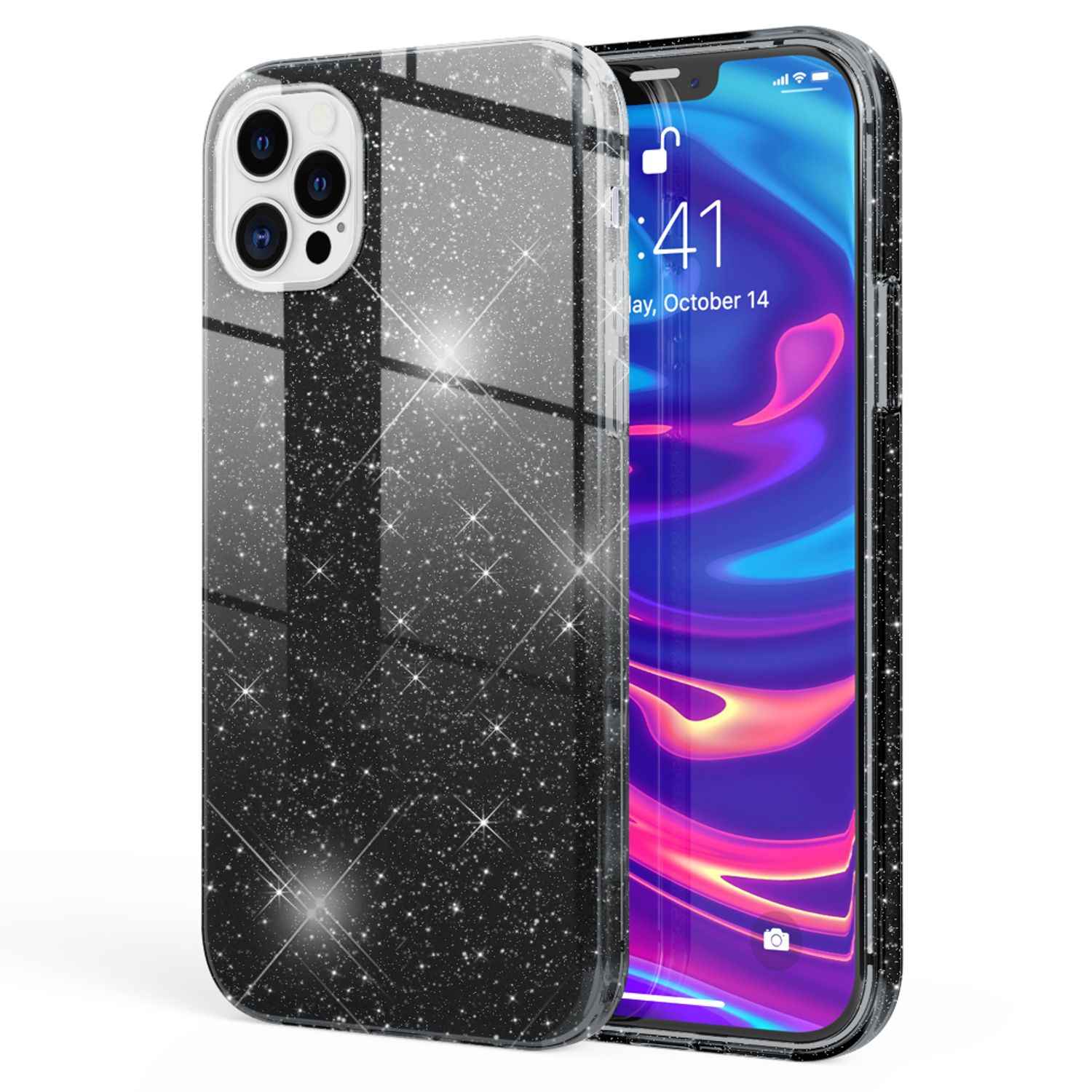 NALIA Glitzer Handy Hülle für iPhone 12 Pro Max, Bling Case Glitter Cover Bumper