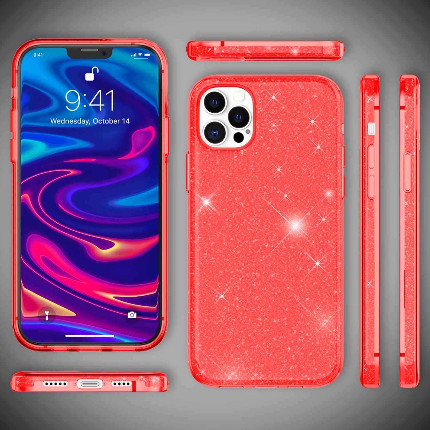 NALIA Glitzer Handy Hülle für iPhone 12 Pro Max, Bling Case Glitter Cover Bumper