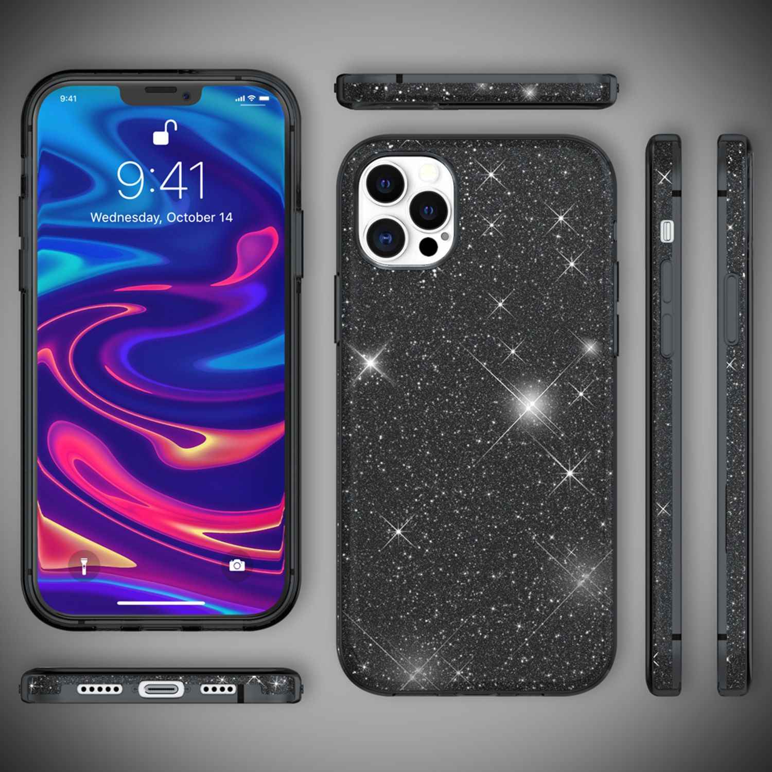 NALIA Glitzer Handy Hülle für iPhone 12 Pro Max, Bling Case Glitter Cover Bumper