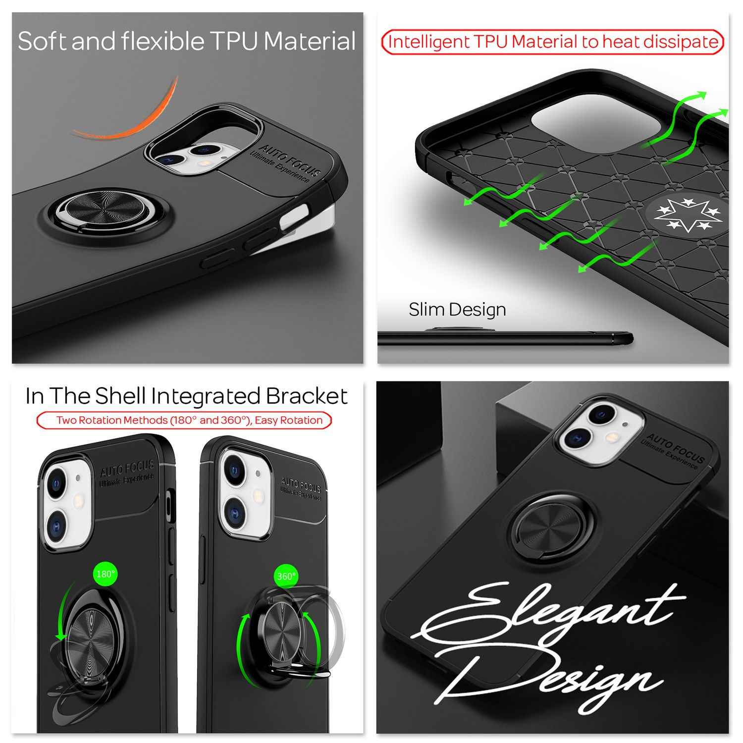NALIA Ring Handyhülle für iPhone 12 / iPhone 12 Pro, Handy Cover Case Schutz Etui TPU